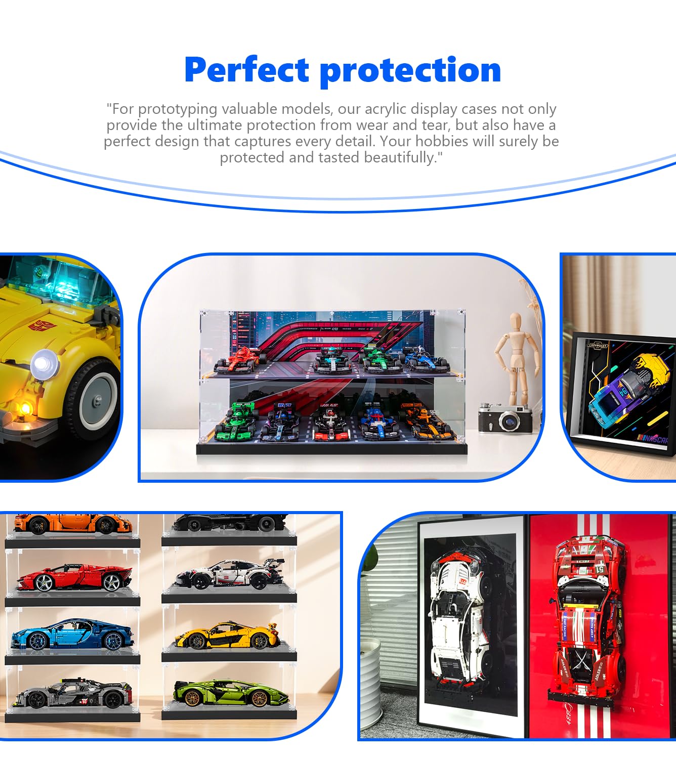 iCUANUTY Acrylic Display Case for LEGO Speed Champions F1 10-in-1 Collector's Pack – Dust-Proof, 20.07 x 9.44 x 10.23 in