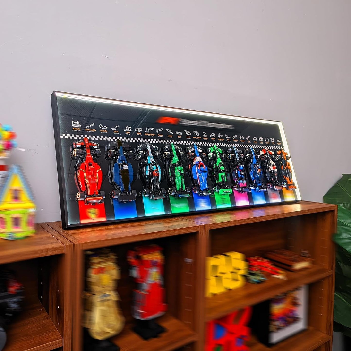 iCUANUTY Display Wallboard with RGB LED Lights for Lego Speed Champions F1 10-in-1