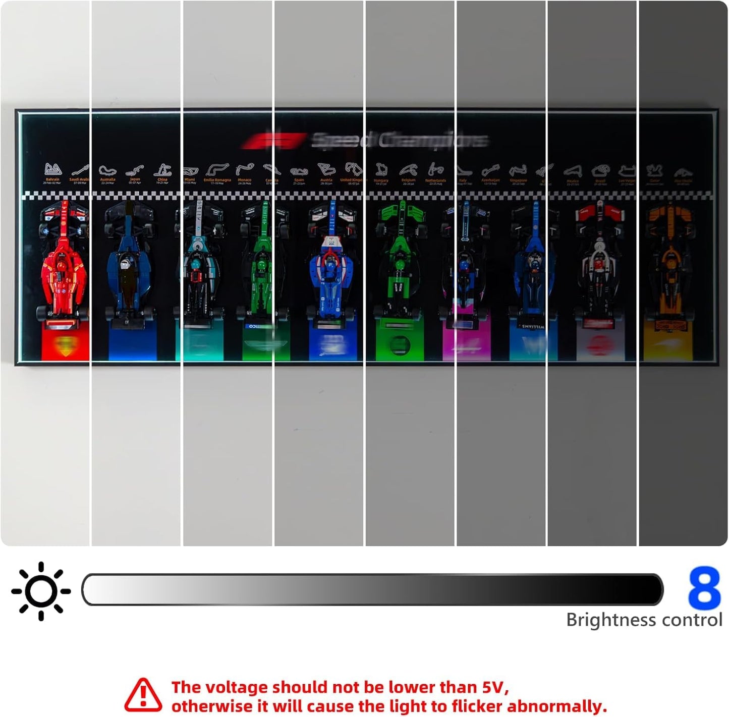 iCUANUTY Display Wallboard with RGB LED Lights for Lego Speed Champions F1 10-in-1