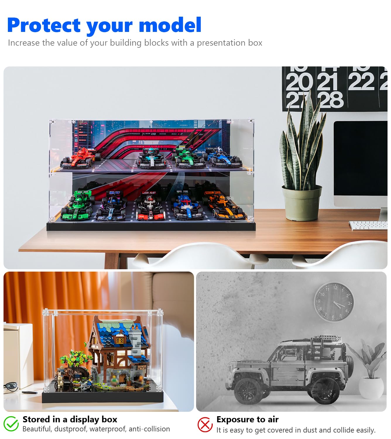 iCUANUTY Acrylic Display Case for LEGO Speed Champions F1 10-in-1 Collector's Pack – Dust-Proof, 20.07 x 9.44 x 10.23 in