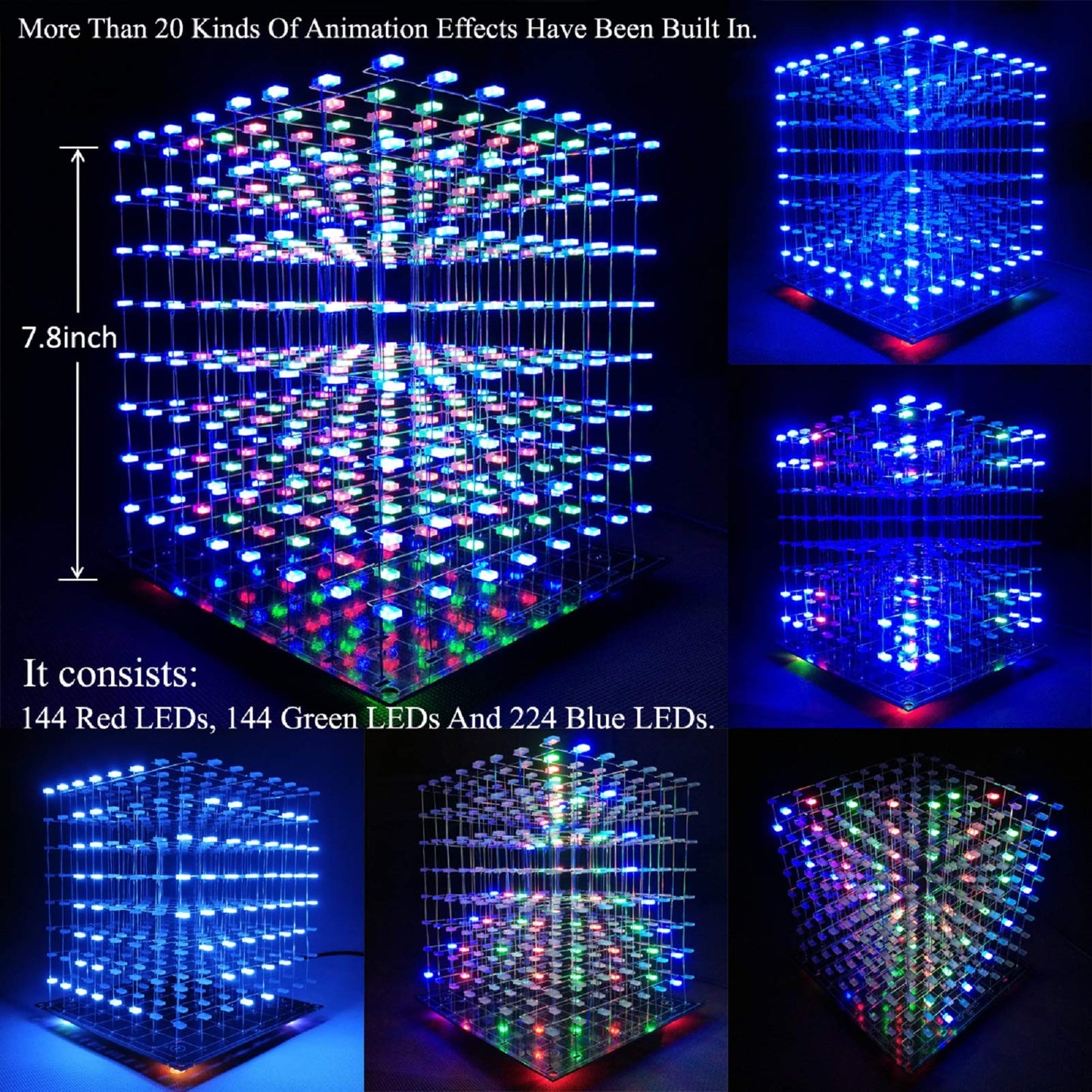 iCubeSmart 3D LED Cube Kit 8x8x8 (3D8S-MULTI) | DIY Soldering Electronics Project