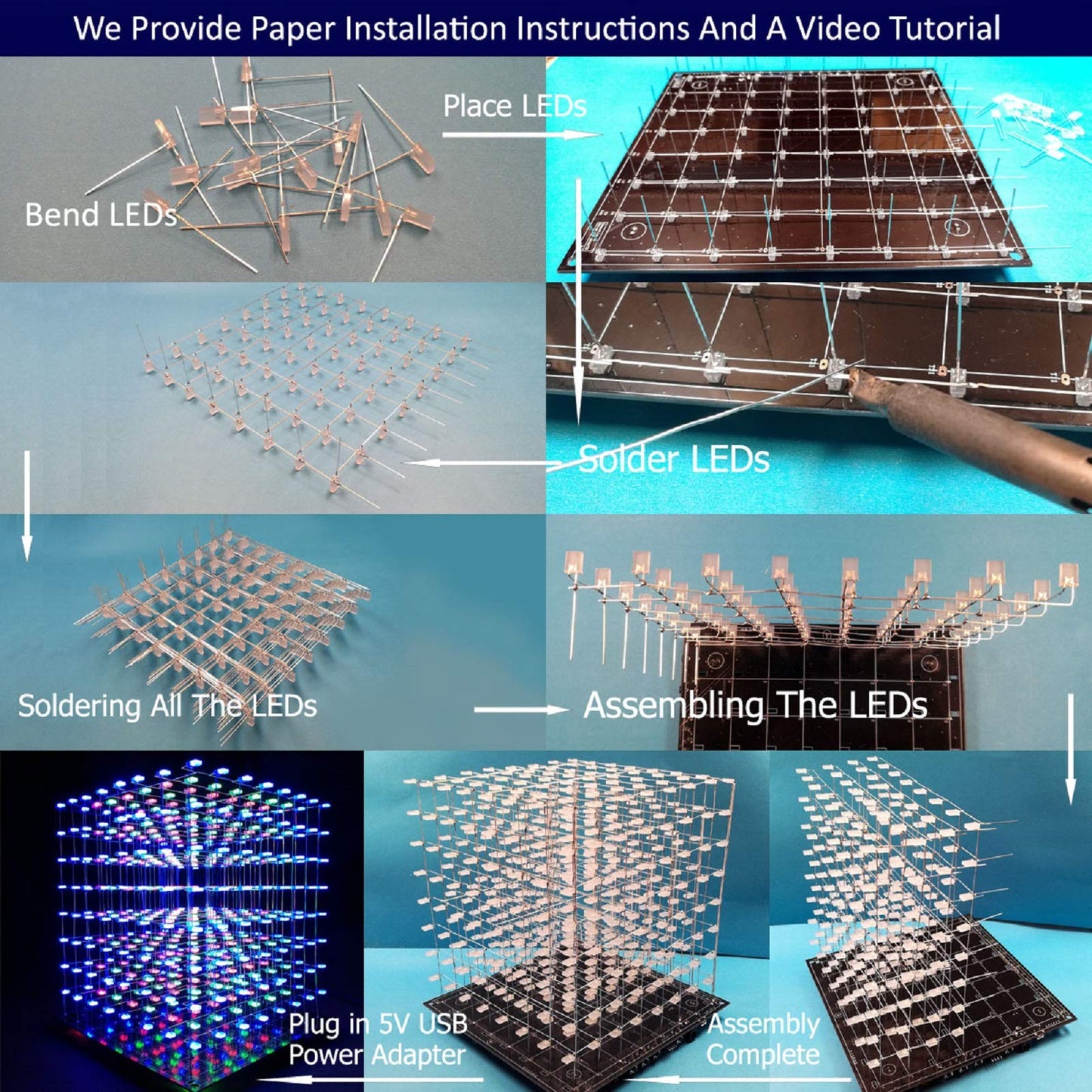 iCubeSmart 3D LED Cube Kit 8x8x8 (3D8S-MULTI) | DIY Soldering Electronics Project