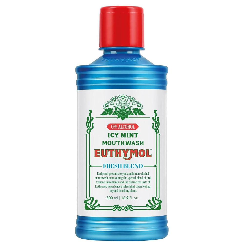 Euthymol Icy Mint Alcohol-Free Mouthwash for Long-Lasting Fresh Breath & Daily Oral Care 500 ml/16.91 oz
