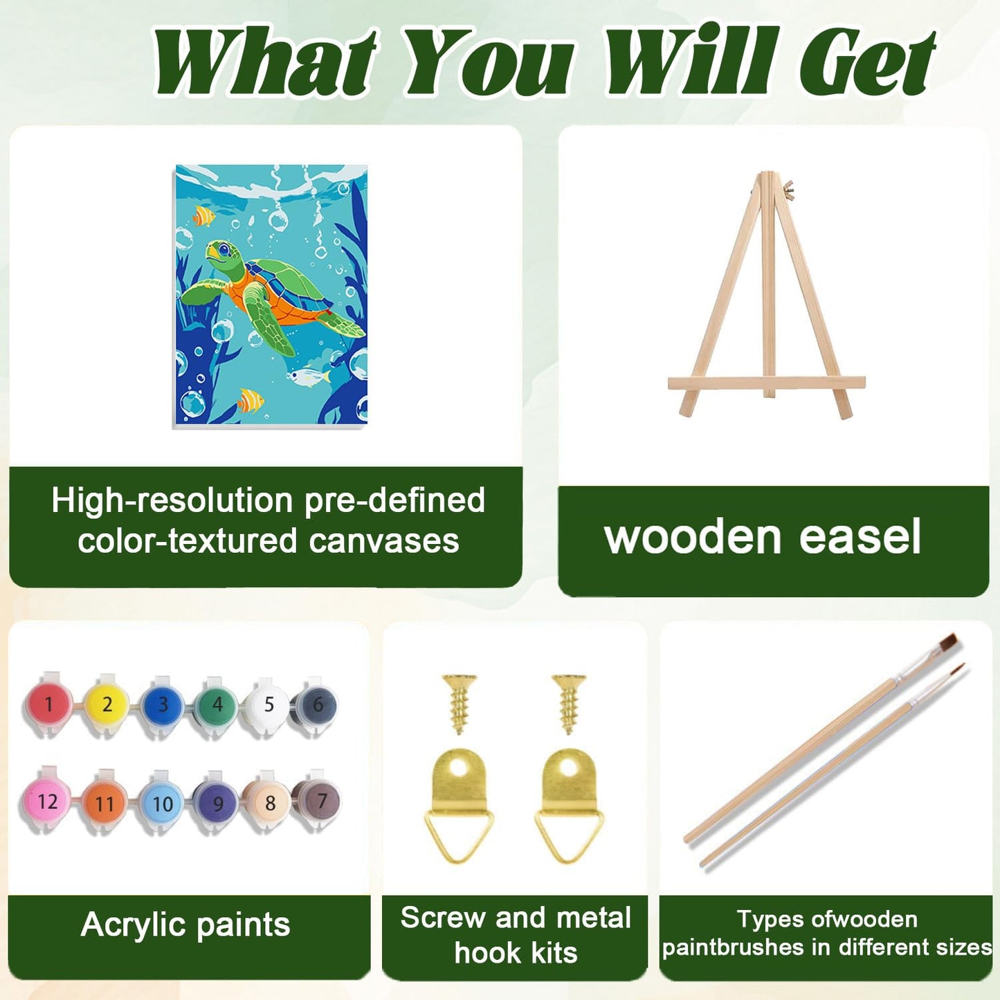 ICYANART Sea Turtles Paint by Numbers Kit for Kids – Frame & Easel