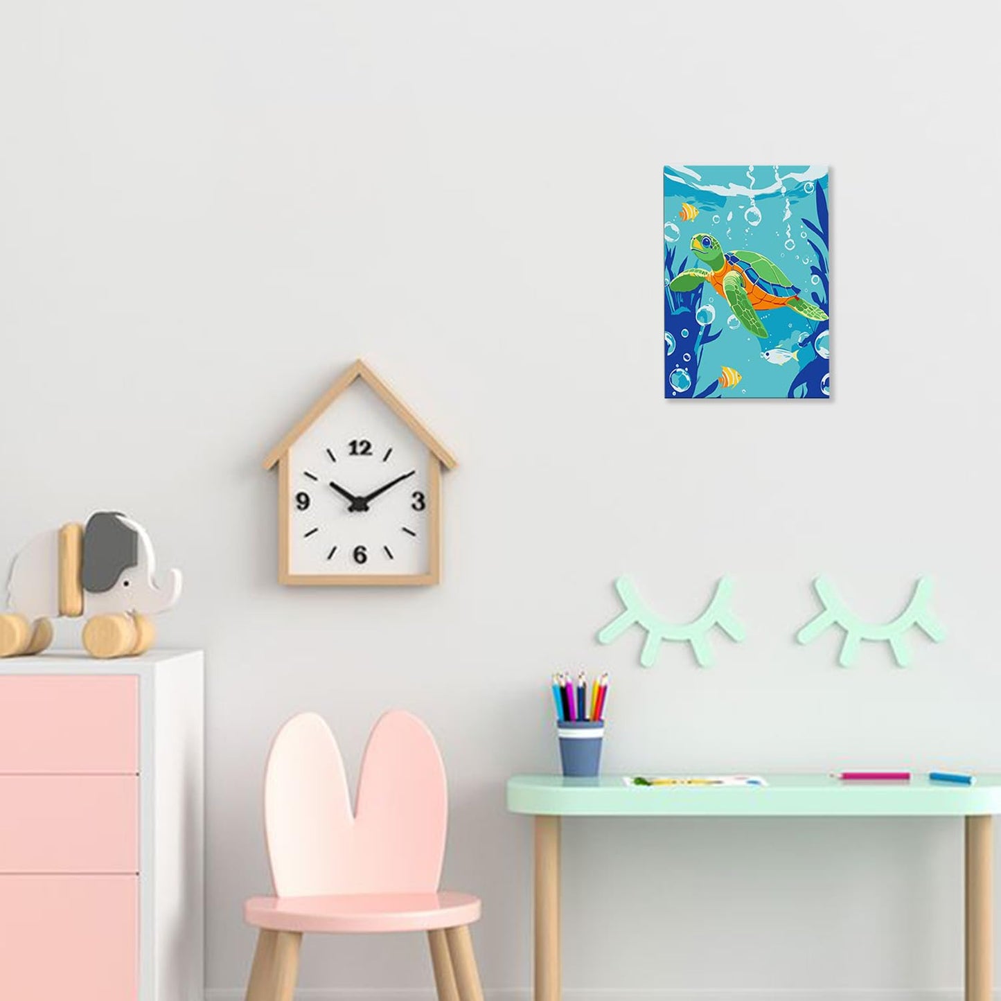 ICYANART Sea Turtles Paint by Numbers Kit for Kids – Frame & Easel