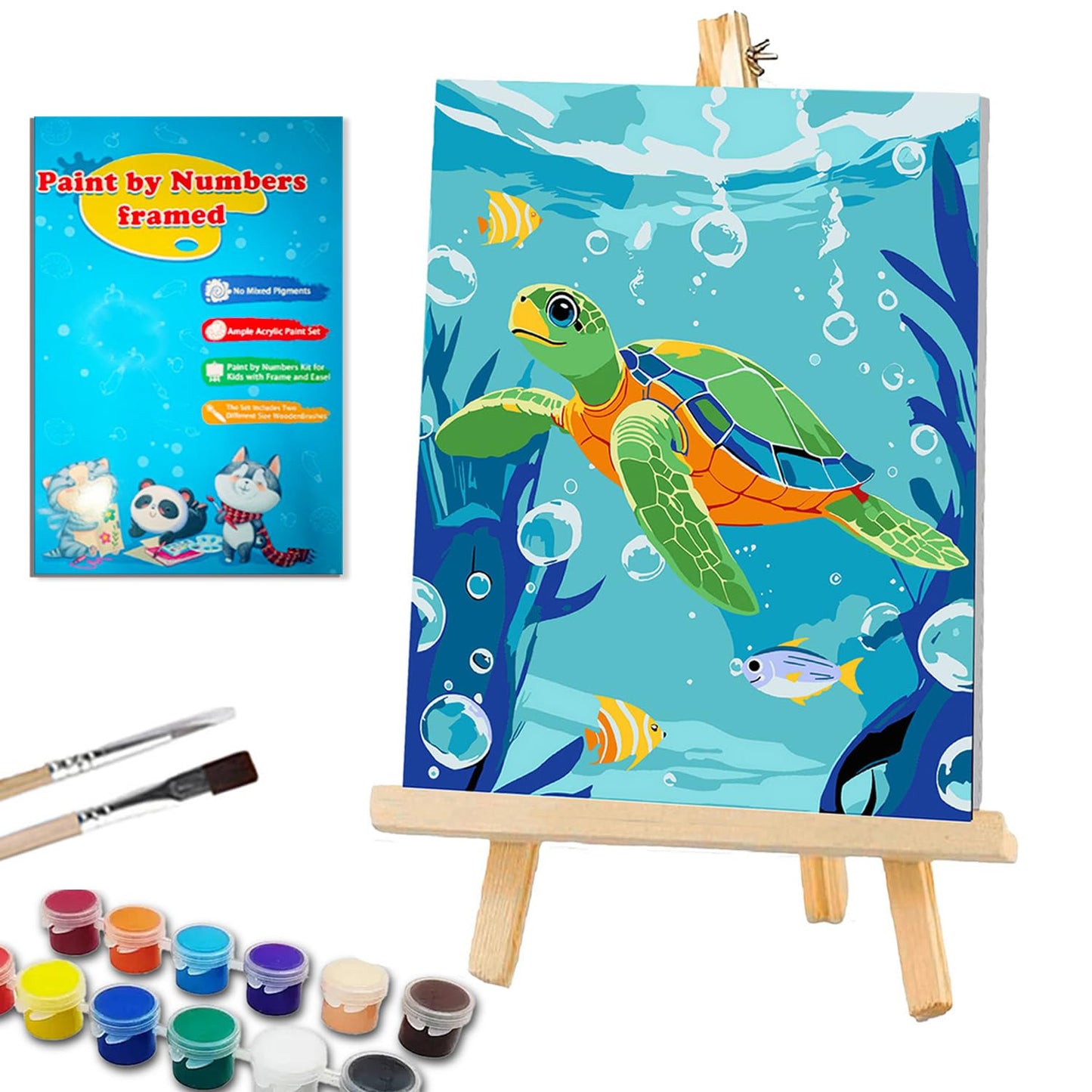 ICYANART Sea Turtles Paint by Numbers Kit for Kids – Frame & Easel