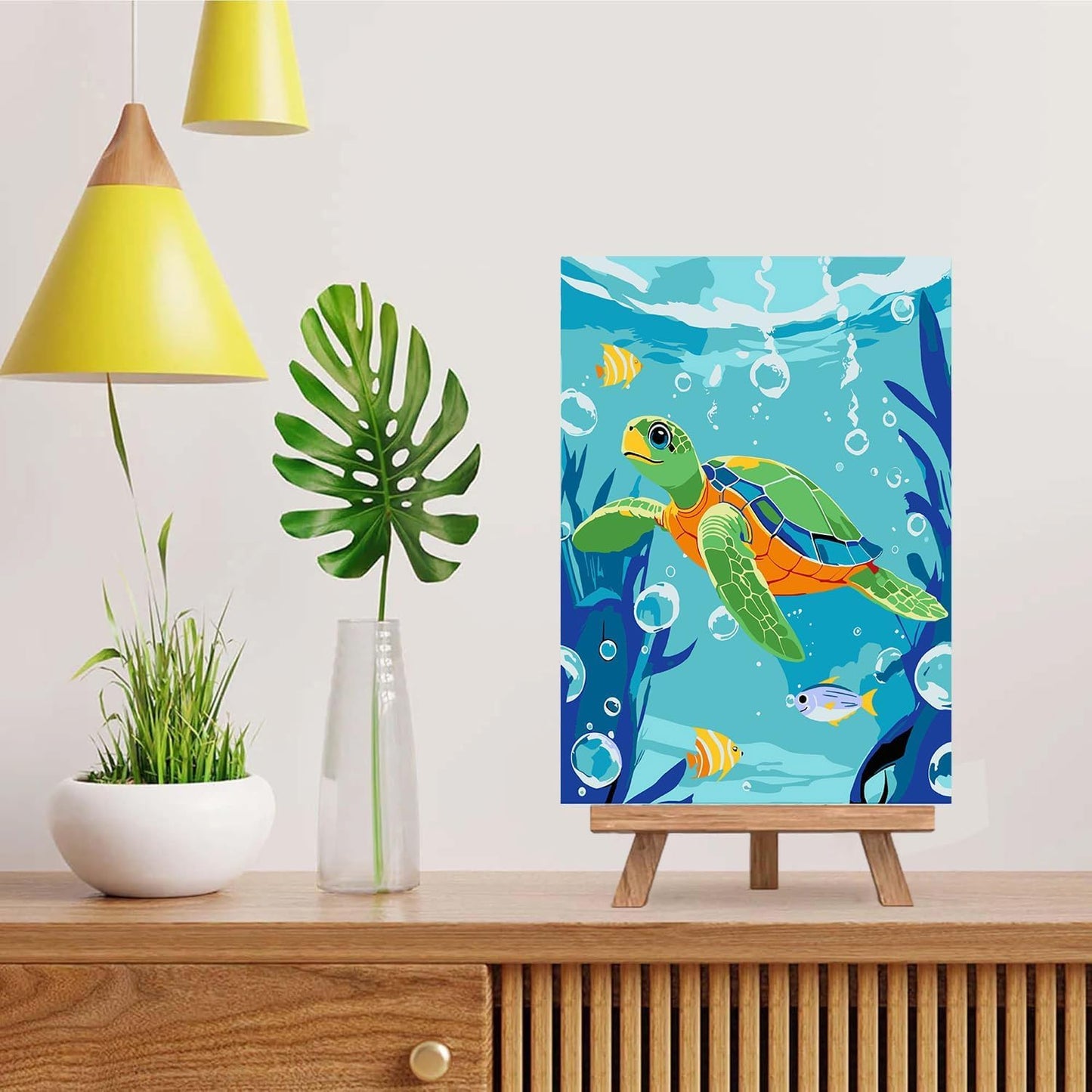 ICYANART Sea Turtles Paint by Numbers Kit for Kids – Frame & Easel