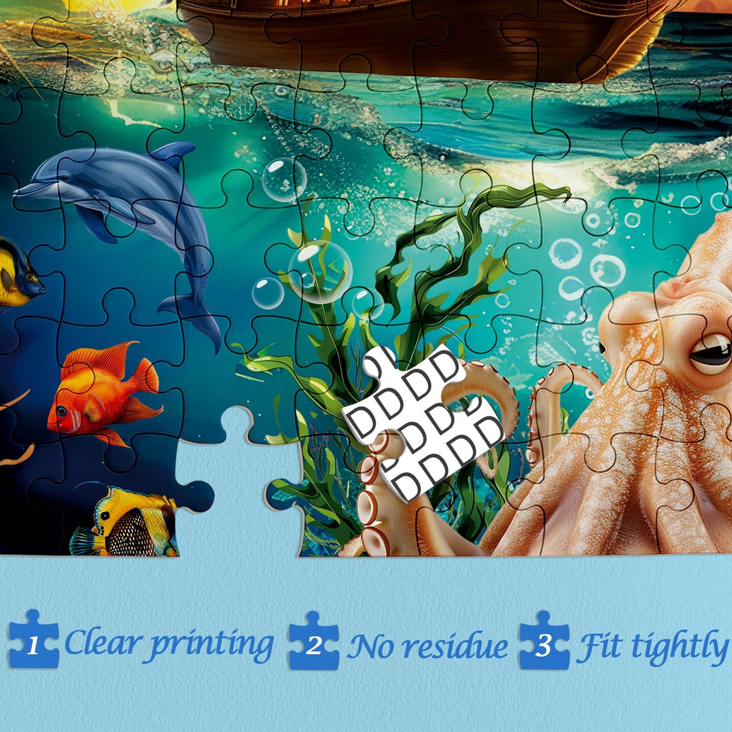 IdeaBazar Ocean Sailboat Octopus Puzzle – 1000 Piece Colorful Beach Jigsaw