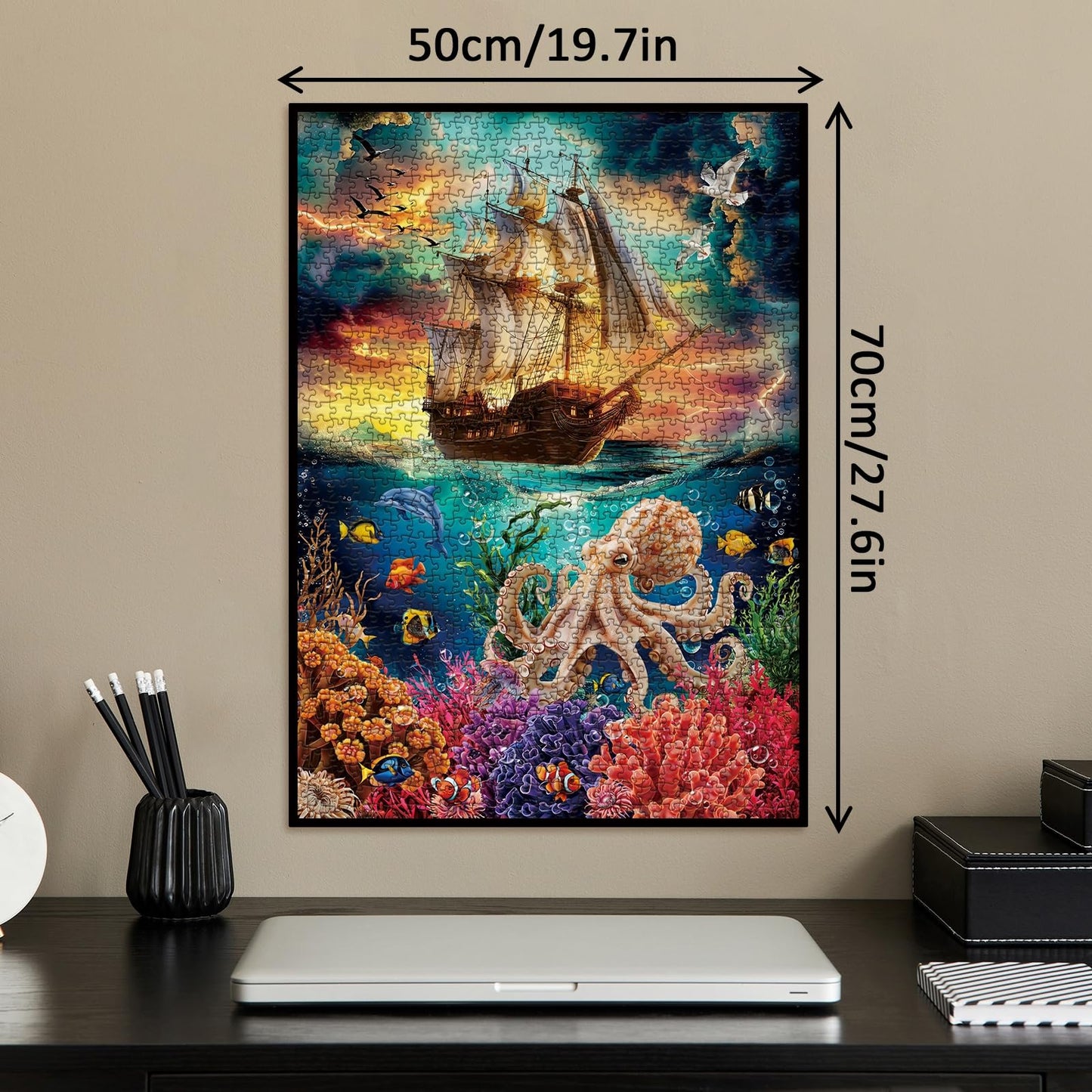 IdeaBazar Ocean Sailboat Octopus Puzzle – 1000 Piece Colorful Beach Jigsaw