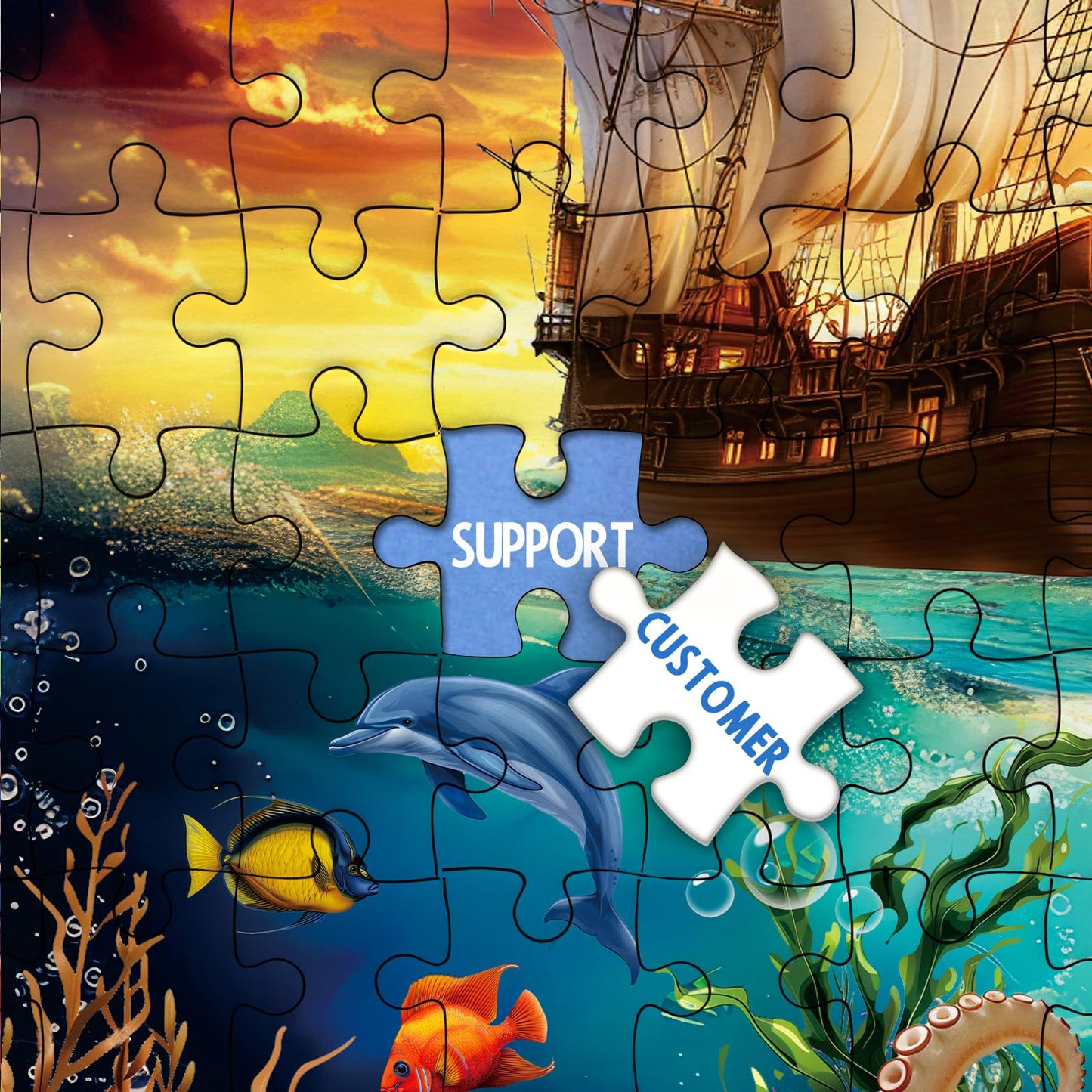 IdeaBazar Ocean Sailboat Octopus Puzzle – 1000 Piece Colorful Beach Jigsaw