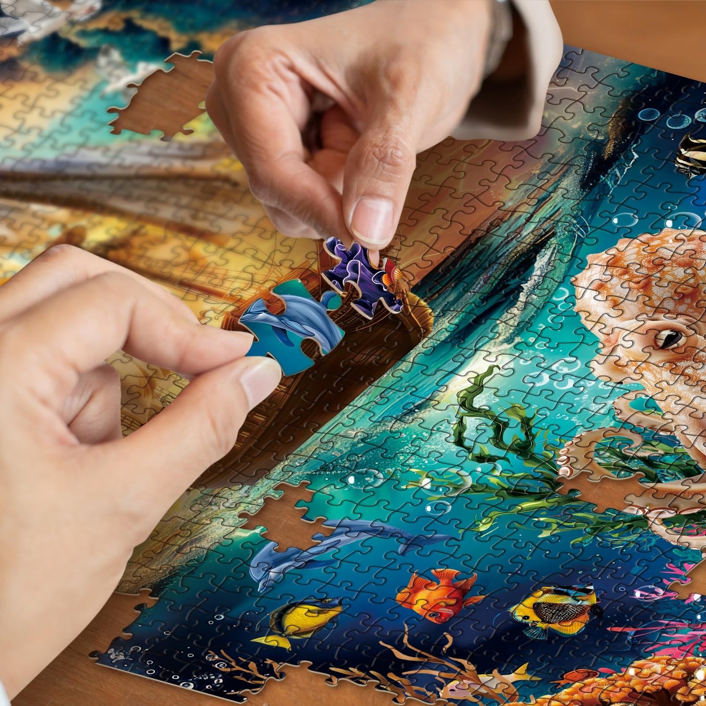 IdeaBazar Ocean Sailboat Octopus Puzzle – 1000 Piece Colorful Beach Jigsaw