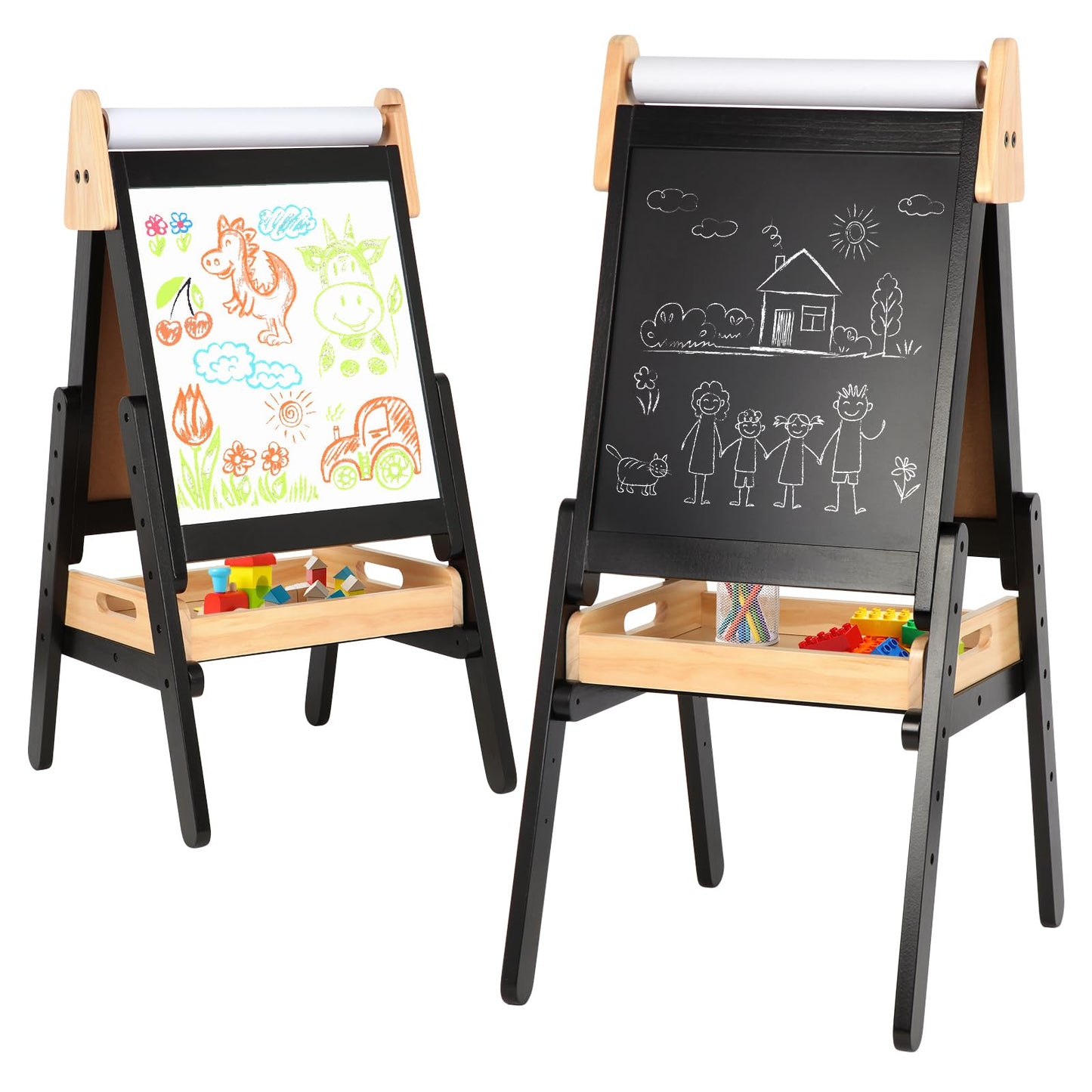 IDEA FAMILY 3-in-1 Easel for Kids – Double-Sided Magnetic Chalkboard & Whiteboard, Adjustable Height