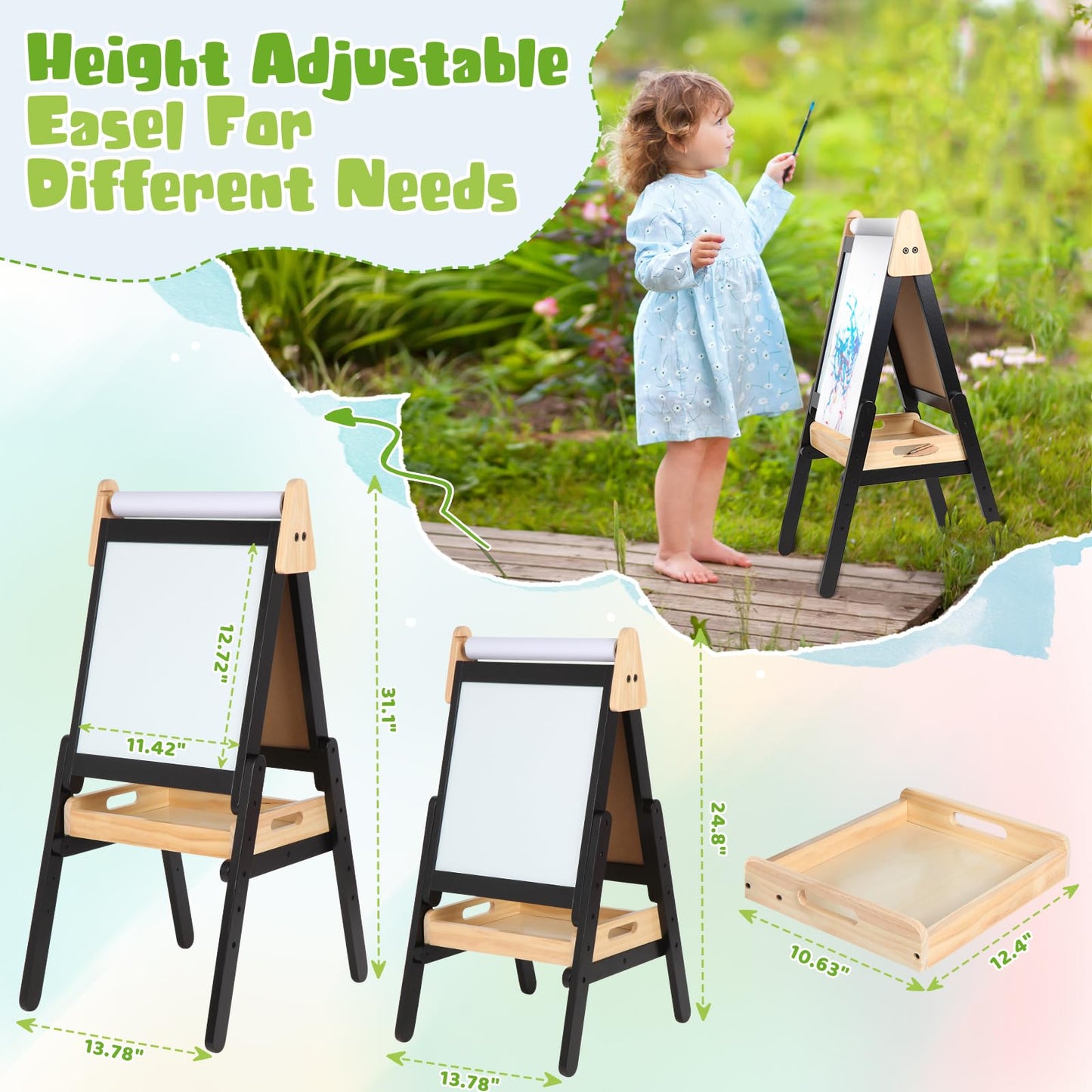 IDEA FAMILY 3-in-1 Easel for Kids – Double-Sided Magnetic Chalkboard & Whiteboard, Adjustable Height