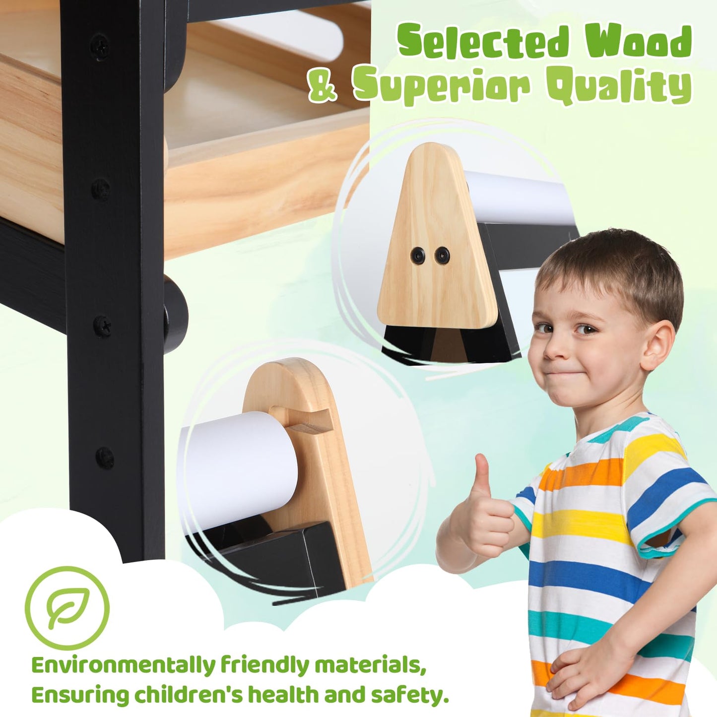 IDEA FAMILY 3-in-1 Easel for Kids – Double-Sided Magnetic Chalkboard & Whiteboard, Adjustable Height