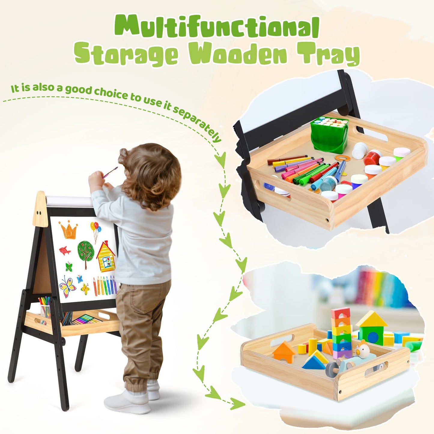 IDEA FAMILY 3-in-1 Easel for Kids – Double-Sided Magnetic Chalkboard & Whiteboard, Adjustable Height