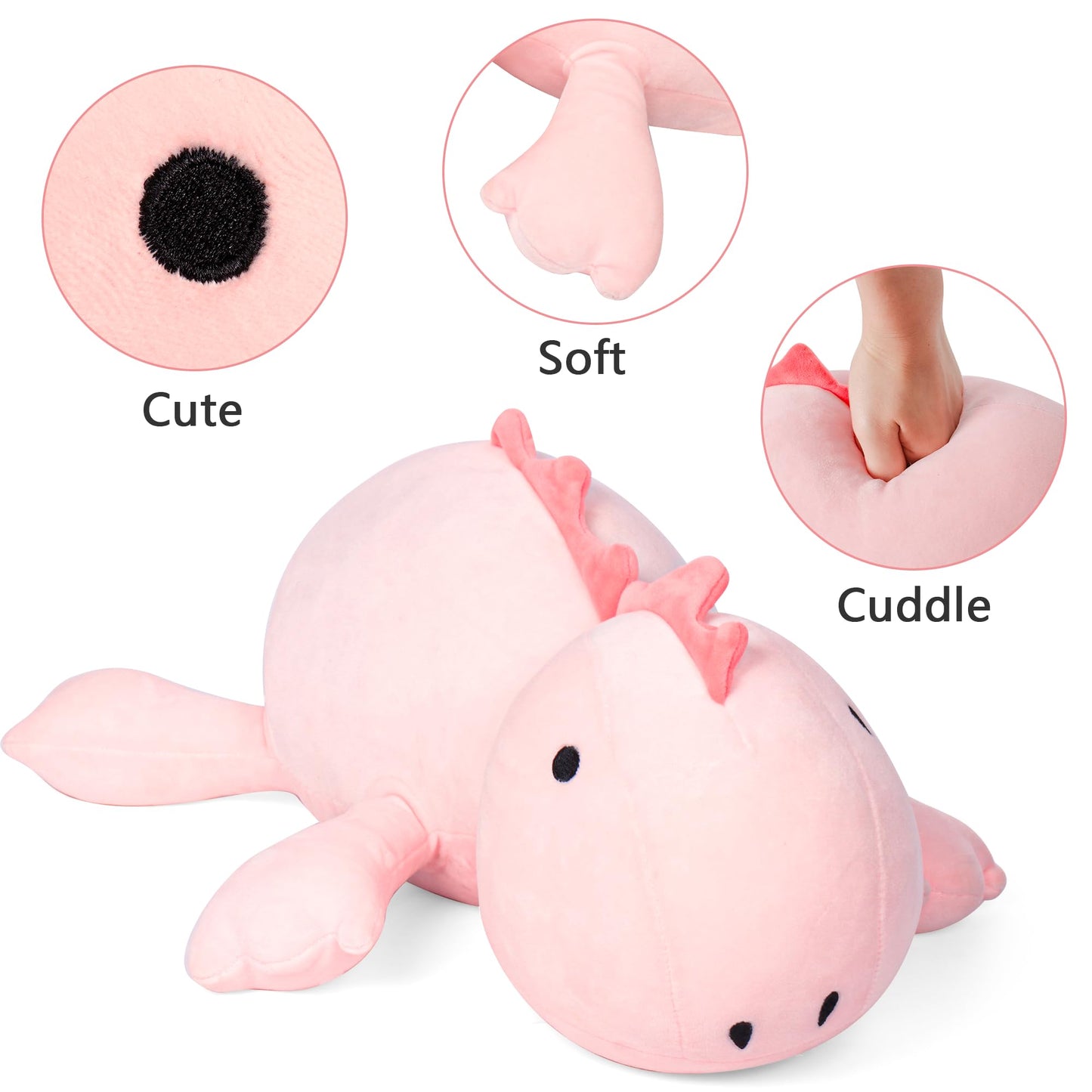IdeaMeme 22in Weighted Dino Plush - 3.5 lbs Pink Pillow for Kids and Adults