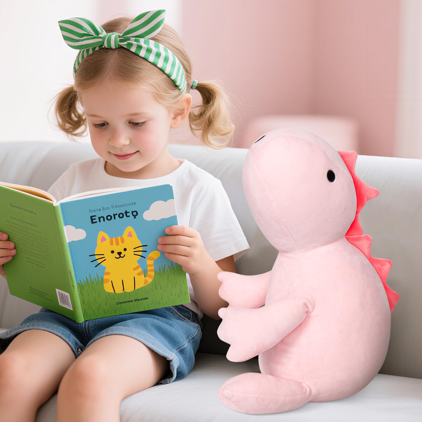 IdeaMeme 22in Weighted Dino Plush - 3.5 lbs Pink Pillow for Kids and Adults