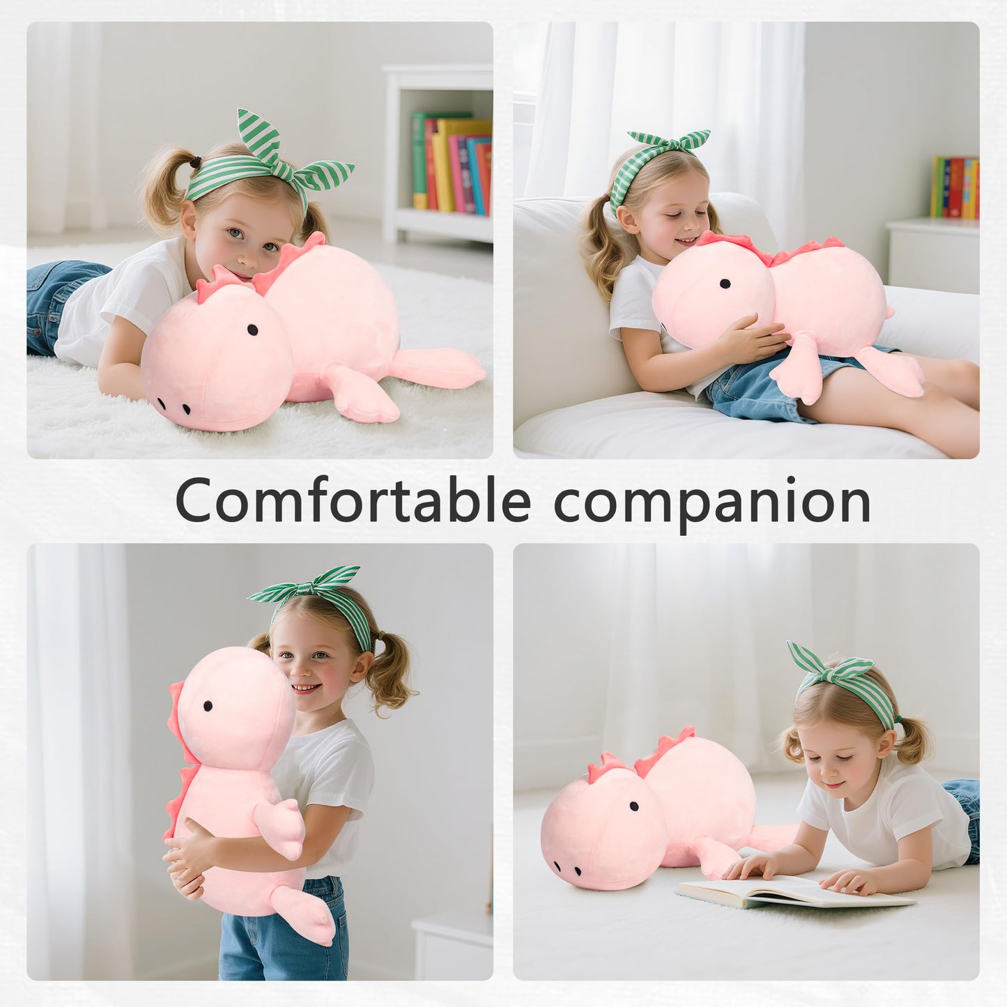 IdeaMeme 22in Weighted Dino Plush - 3.5 lbs Pink Pillow for Kids and Adults