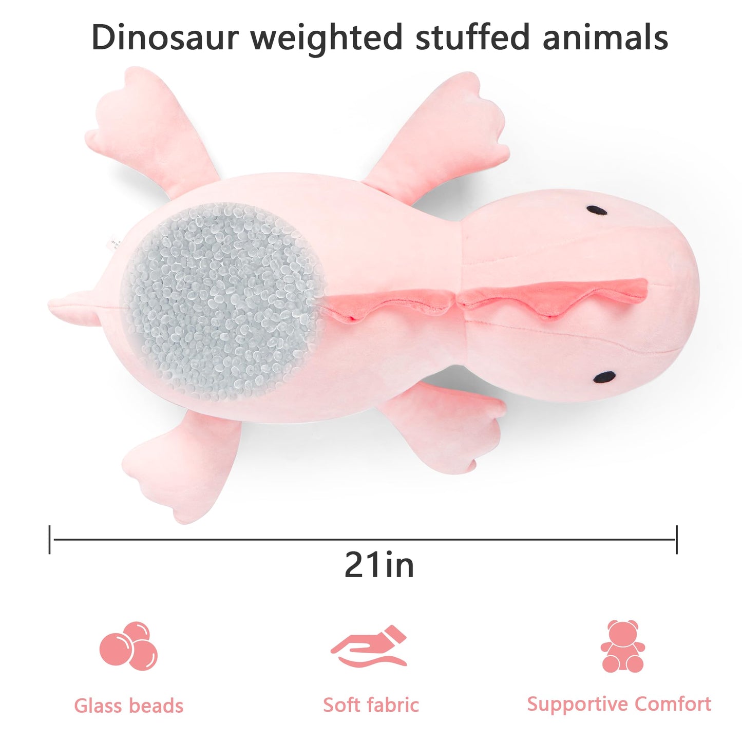 IdeaMeme 22in Weighted Dino Plush - 3.5 lbs Pink Pillow for Kids and Adults