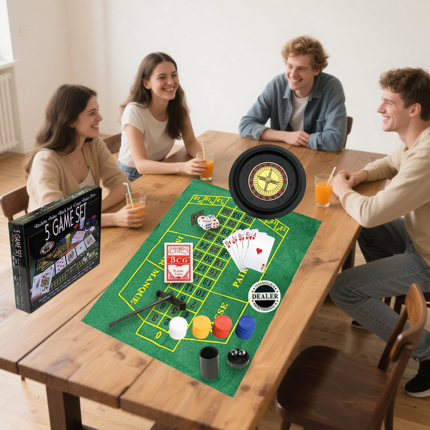 IIDEA 5 in 1 Professional Roulette Wheel Set – 10-Inch Home Casino Kit with 100 Chips, 3 Mats, Ball & Rake