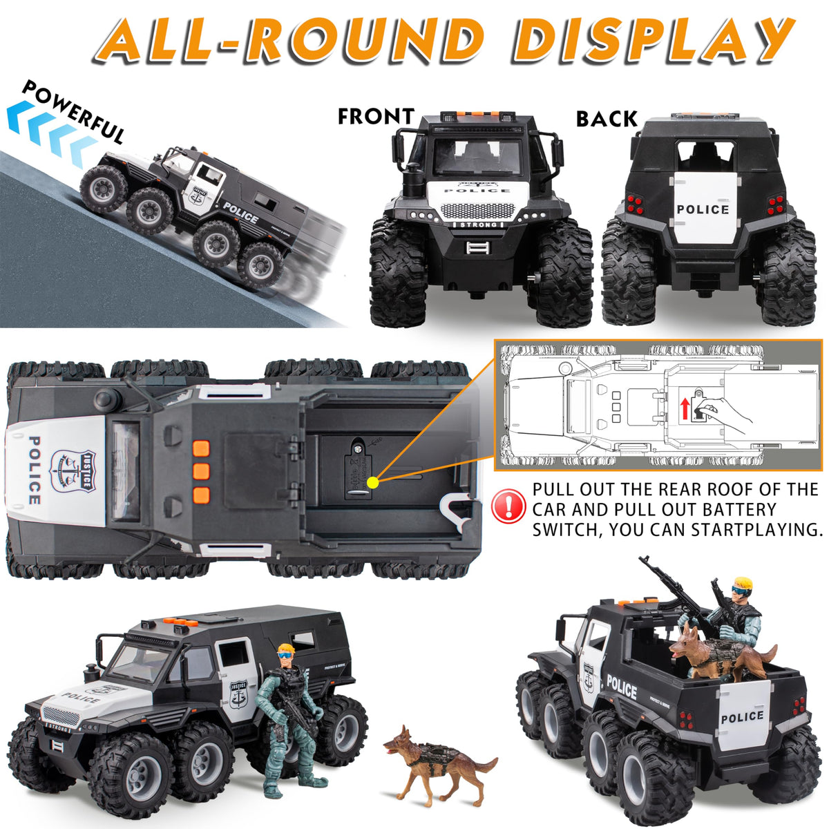i diy Police Car Toy - 8x8 Friction-Powered with Lights and Openable Doors