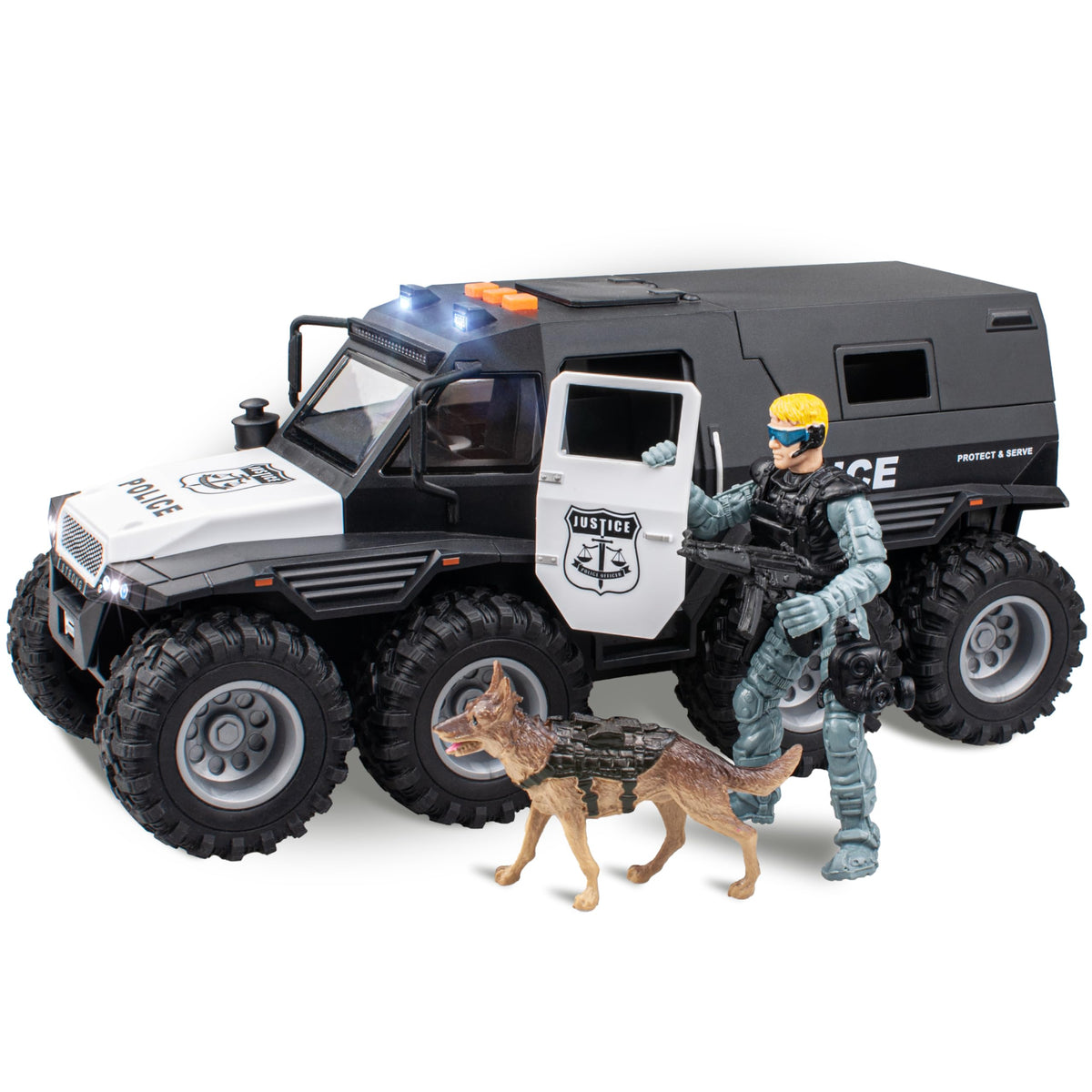 i diy Police Car Toy - 8x8 Friction-Powered with Lights and Openable Doors