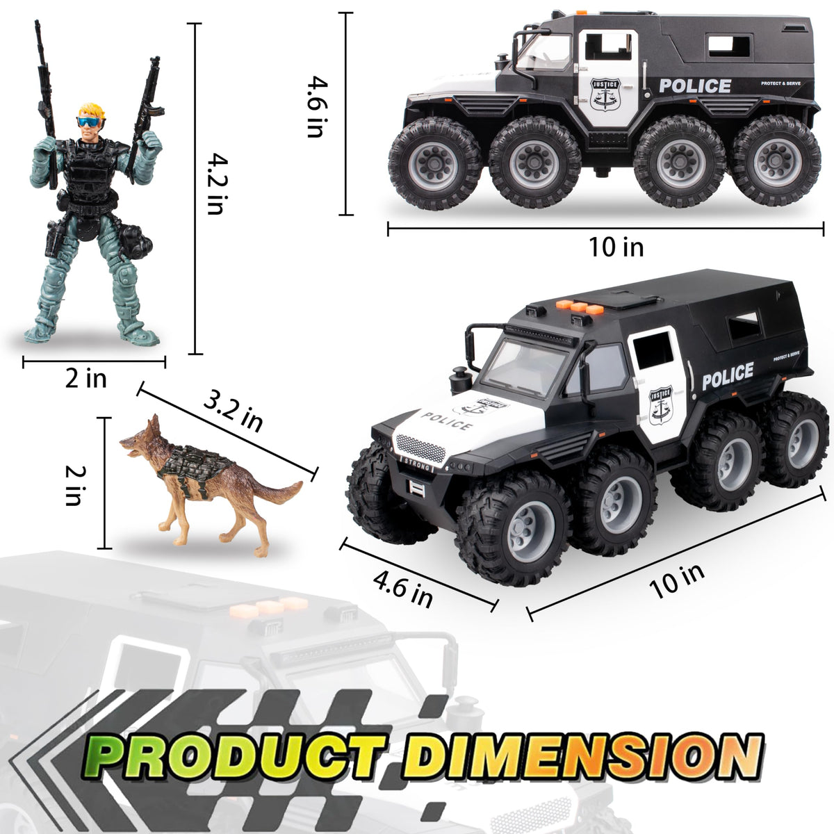 i diy Police Car Toy - 8x8 Friction-Powered with Lights and Openable Doors