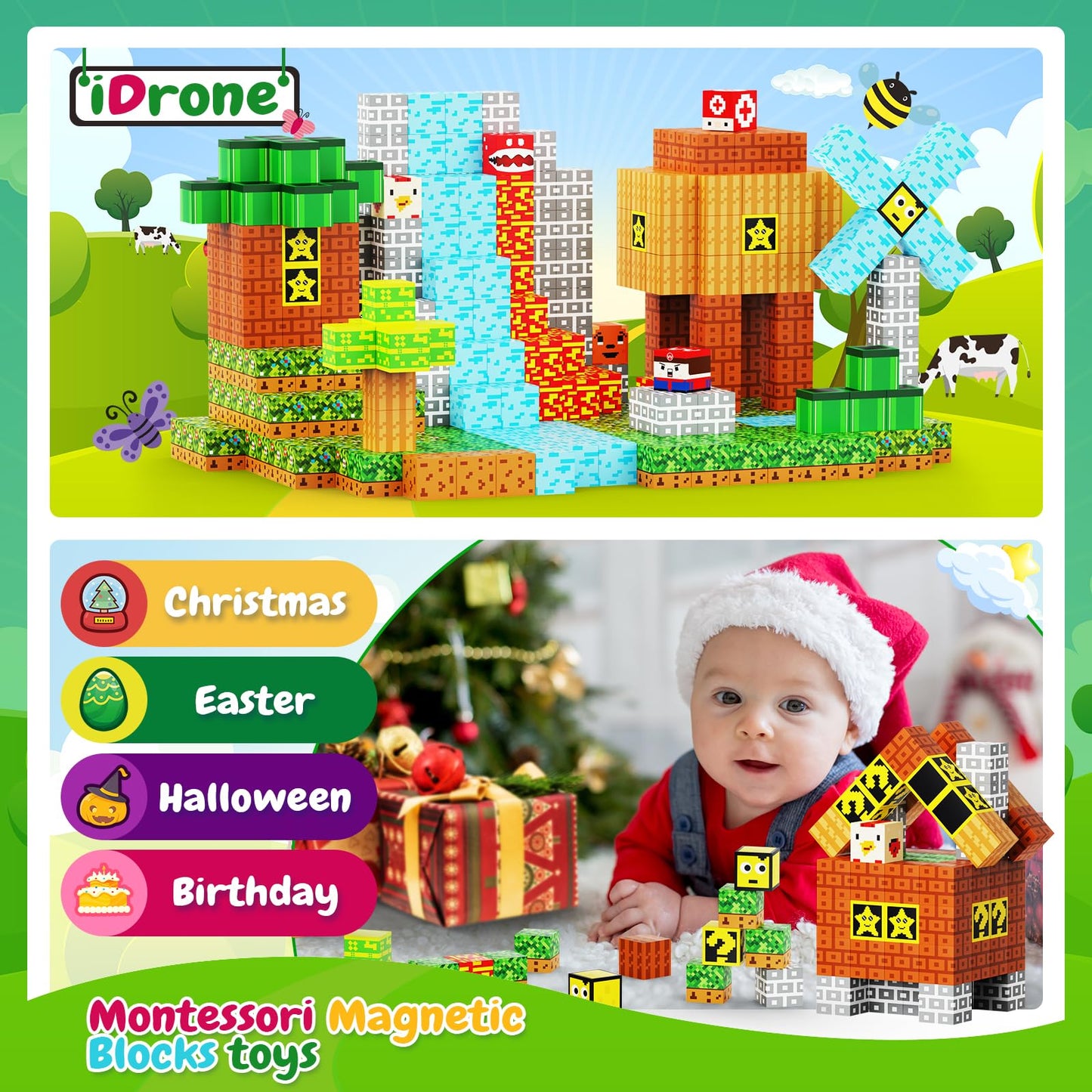 iDrone 100PCS Magnetic Blocks – STEM Building Toys for Kids 3+