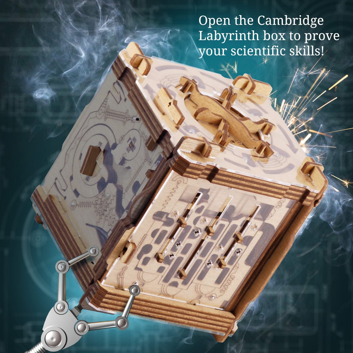 iDventure Cluebox Cambridge Labyrinth – Wooden Escape Room Puzzle Box with Hidden Money Compartment