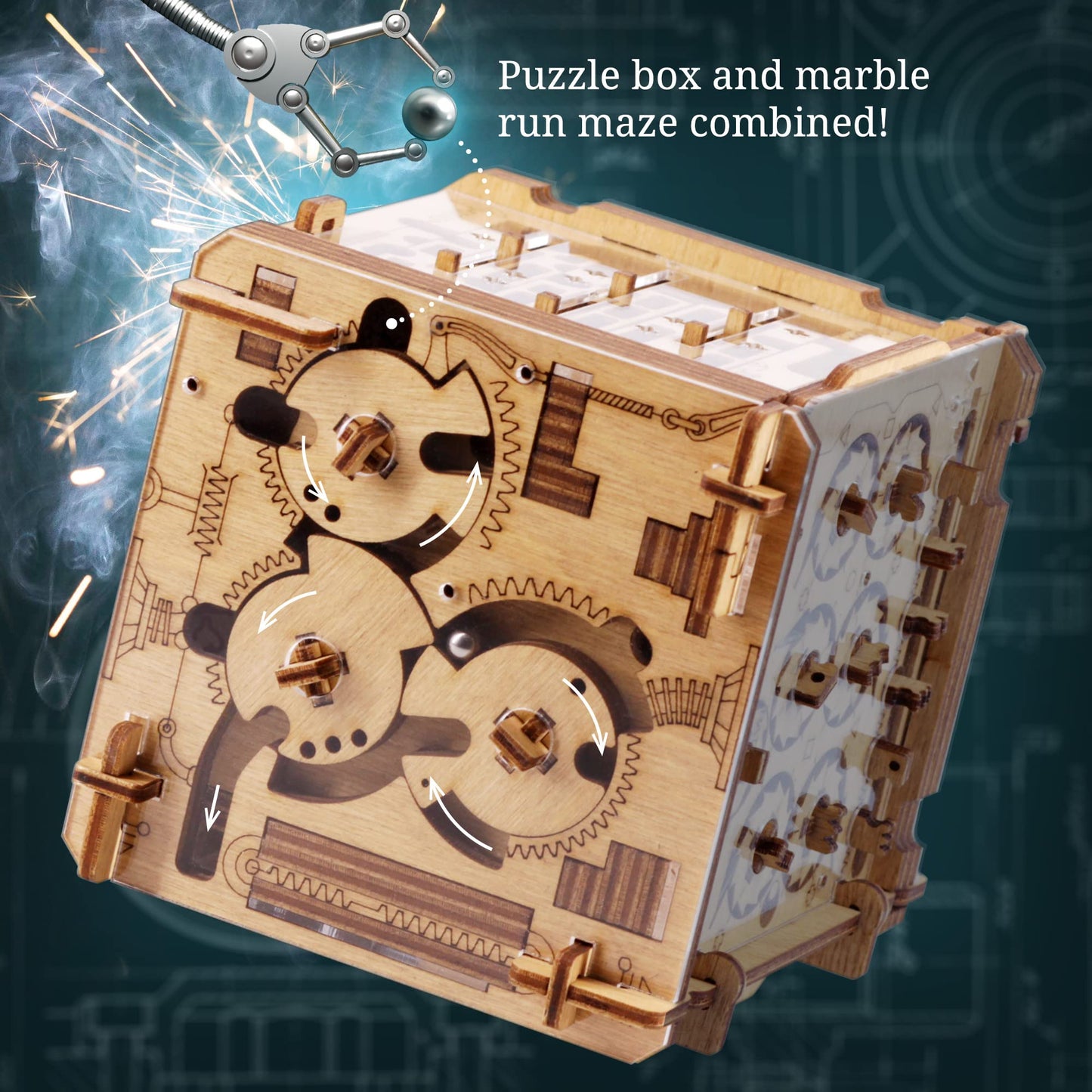 iDventure Cluebox Cambridge Labyrinth – Wooden Escape Room Puzzle Box with Hidden Money Compartment