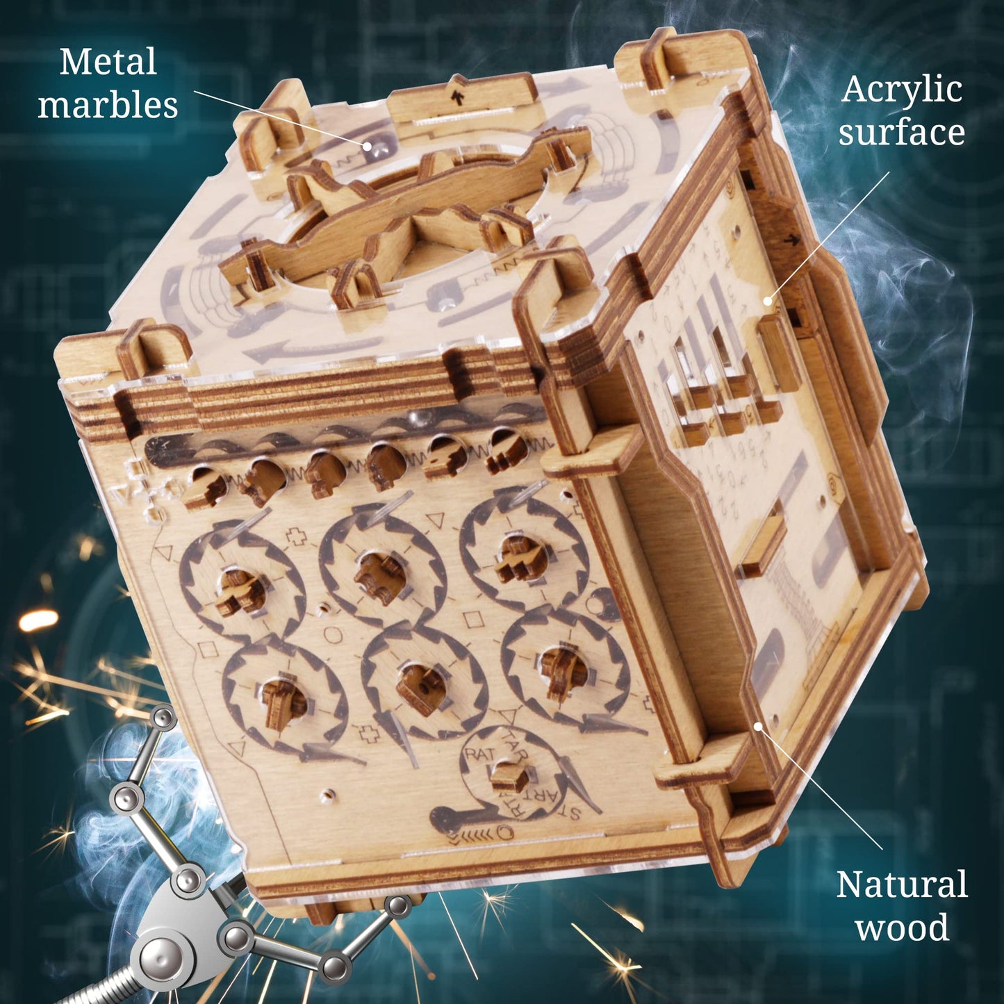 iDventure Cluebox Cambridge Labyrinth – Wooden Escape Room Puzzle Box with Hidden Money Compartment