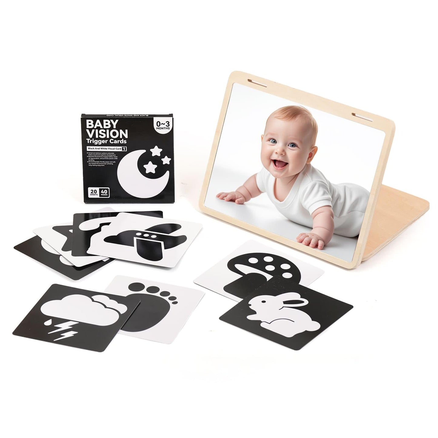 IEATFO Tummy Time Play Set: Adjustable Mirror, Double-Sided Montessori Cards, Safe Large Mirror