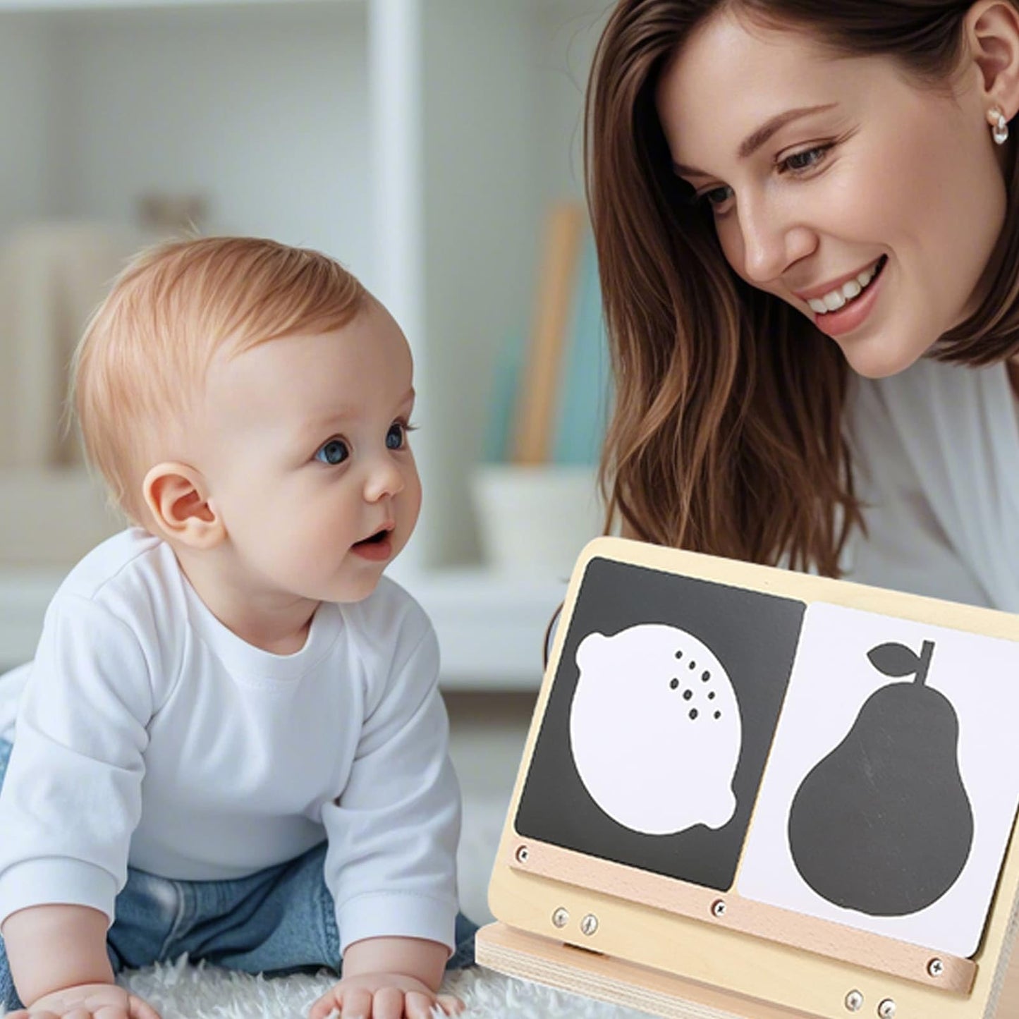 IEATFO Tummy Time Play Set: Adjustable Mirror, Double-Sided Montessori Cards, Safe Large Mirror