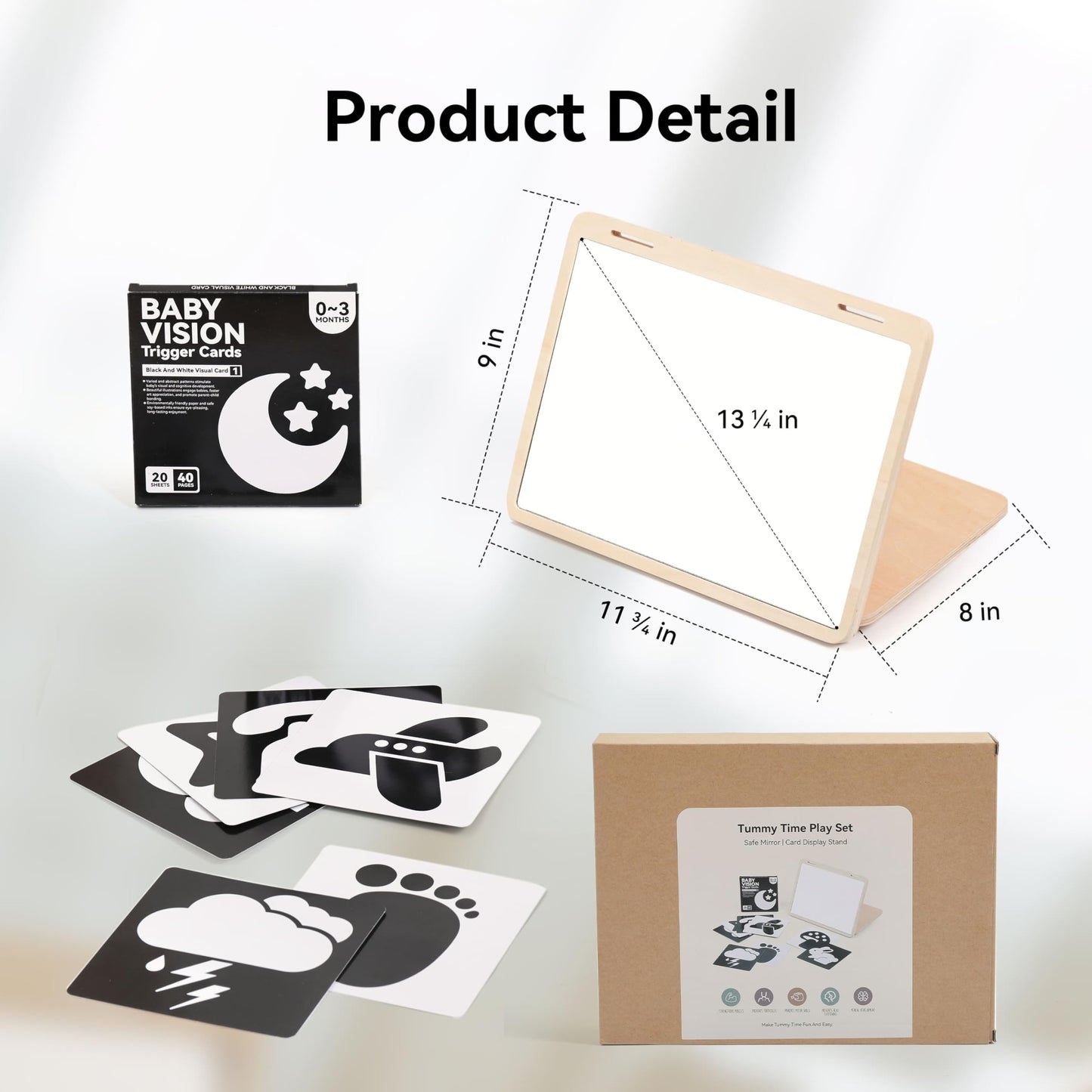 IEATFO Tummy Time Play Set: Adjustable Mirror, Double-Sided Montessori Cards, Safe Large Mirror