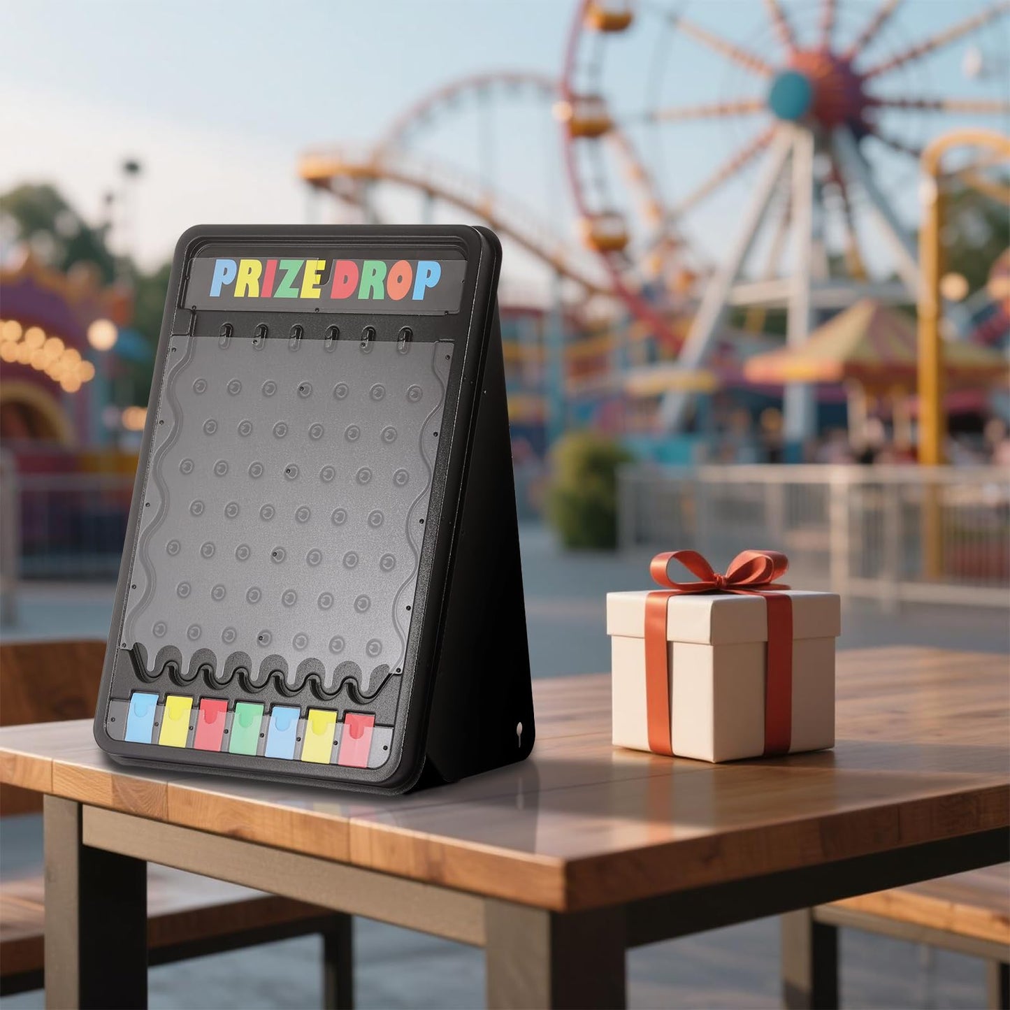 iElyiEsy 31x21 Prize Drop Plinko Board — Foldable Stand, 10 Customizable Pucks, 7 Grids