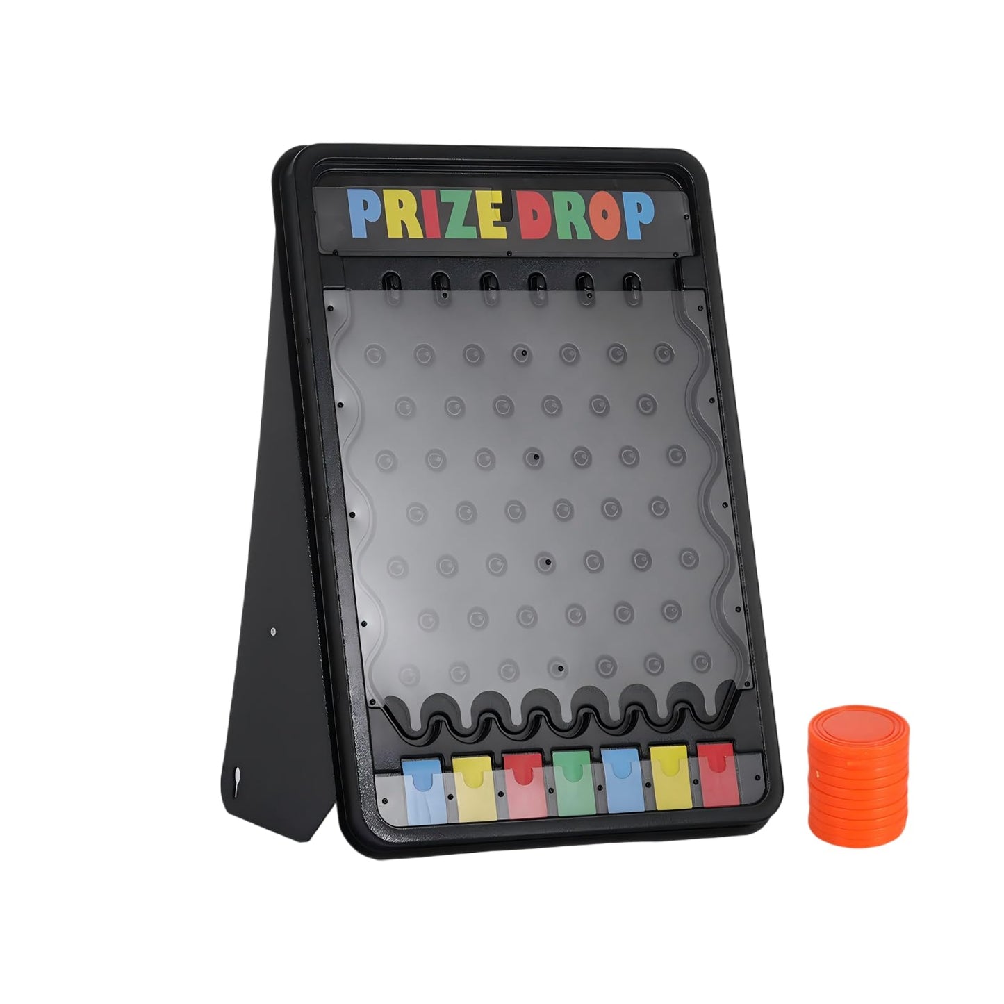 iElyiEsy 31x21 Prize Drop Plinko Board — Foldable Stand, 10 Customizable Pucks, 7 Grids