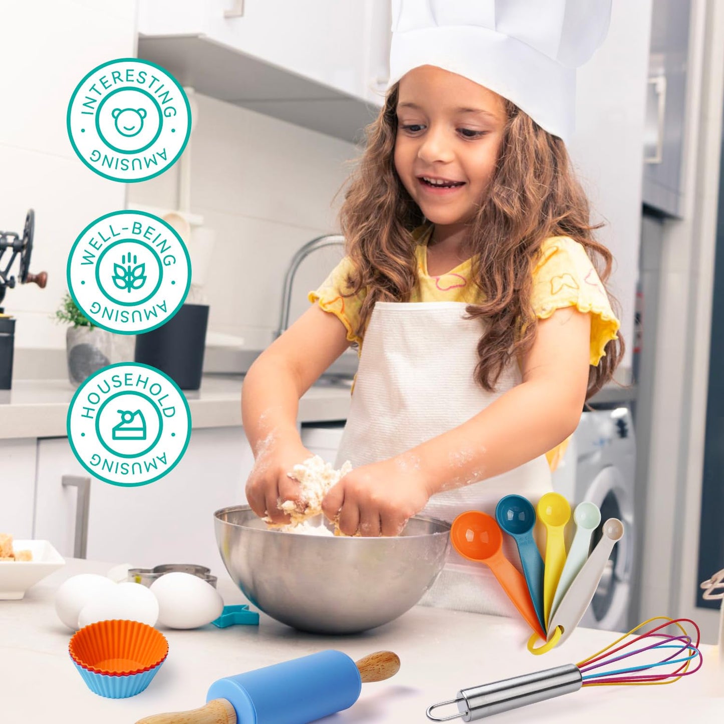 IELEK Kids Cooking Set – Real Baking Utensils with Apron, Hat & Kitchen Guide