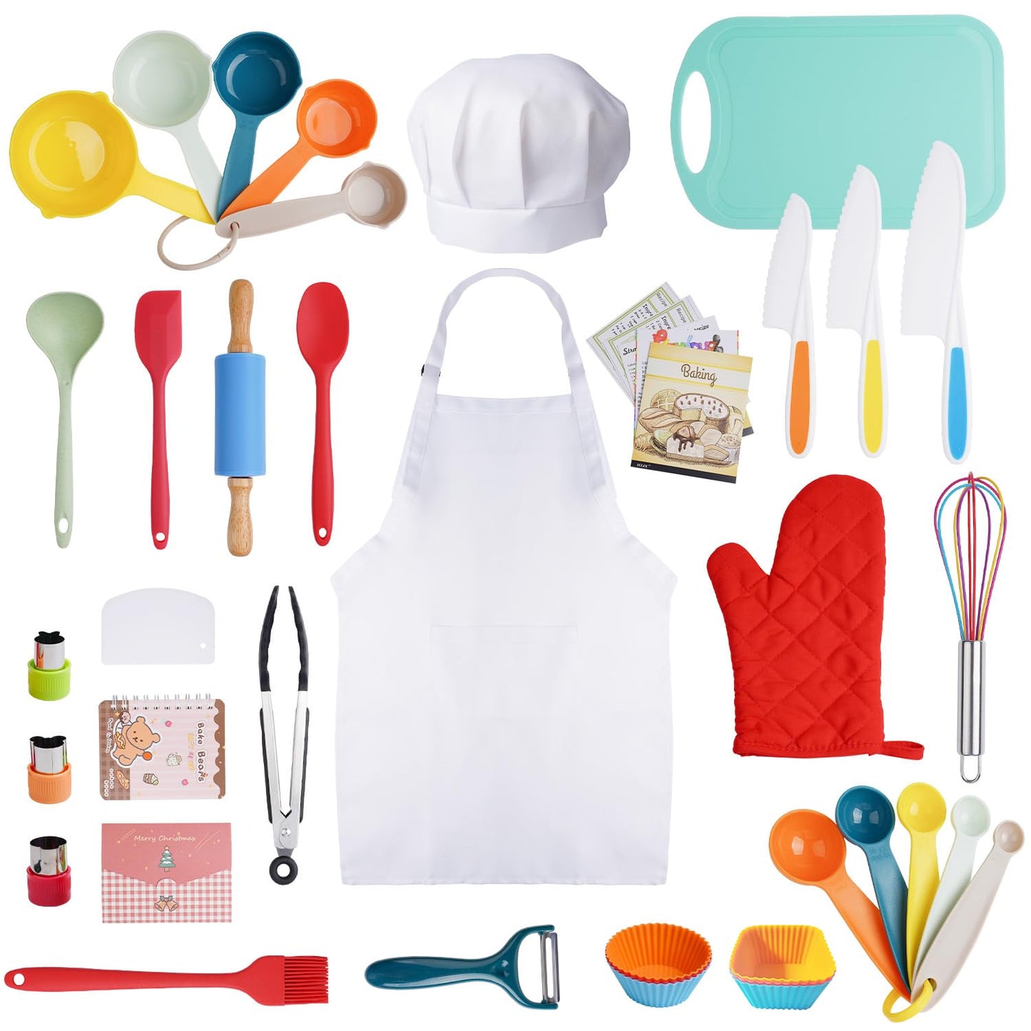 IELEK Kids Cooking Set – Real Baking Utensils with Apron, Hat & Kitchen Guide