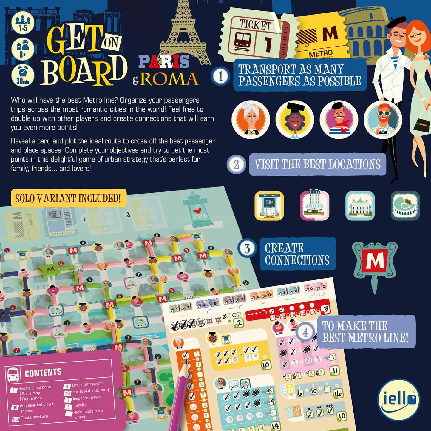 IELLO Get On Board: Paris and Rome – Clever Flip & Write Metro Line Game