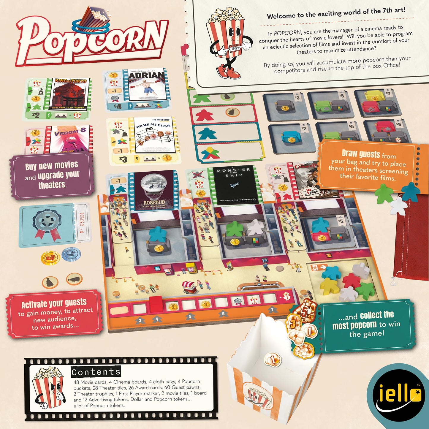 IELLO Popcorn: Strategy Board Game – Run a Movie Theater (60 min, 2-4 players)
