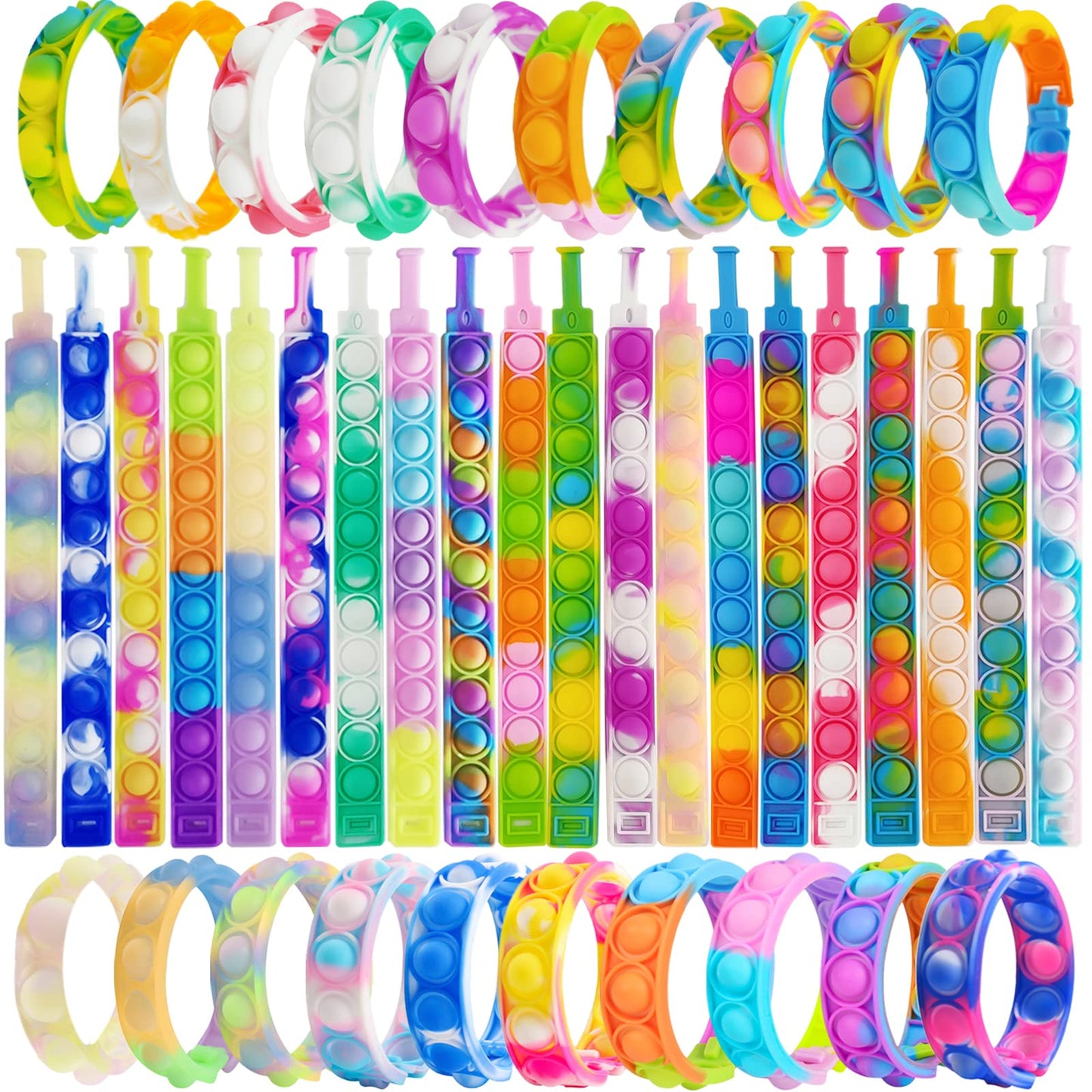 IERKEIE 60 Pcs Pop Bubble Fidget Bracelets – Sensory Wristbands for Party Favors