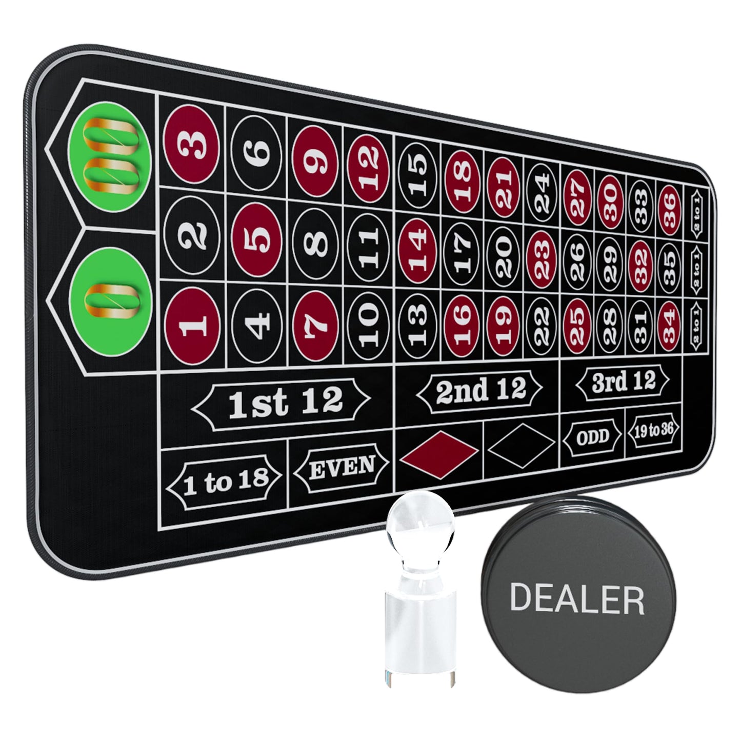 iEsstros Casino Roulette Mat 70x35 — Portable Rubber Table Mat with Storage Bag, Win Marker & Dealer Button