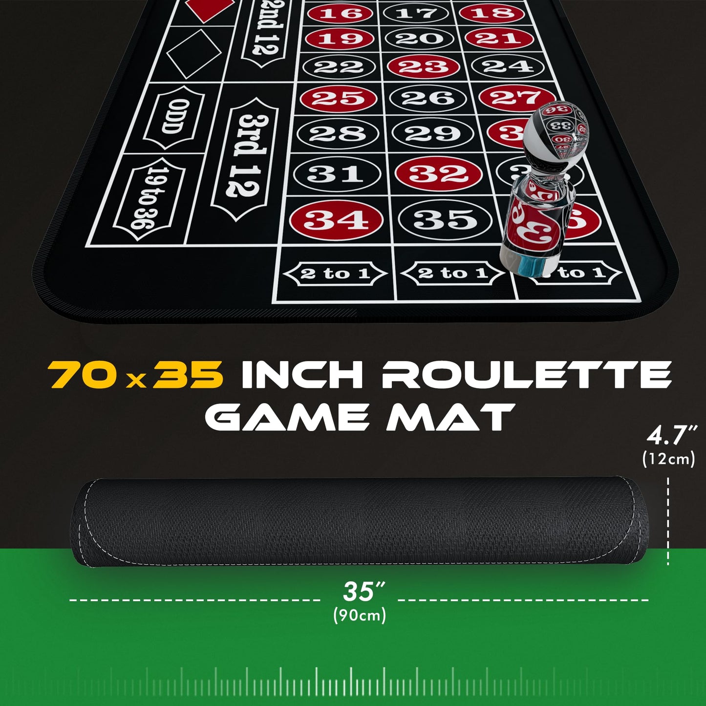 iEsstros Casino Roulette Mat 70x35 — Portable Rubber Table Mat with Storage Bag, Win Marker & Dealer Button