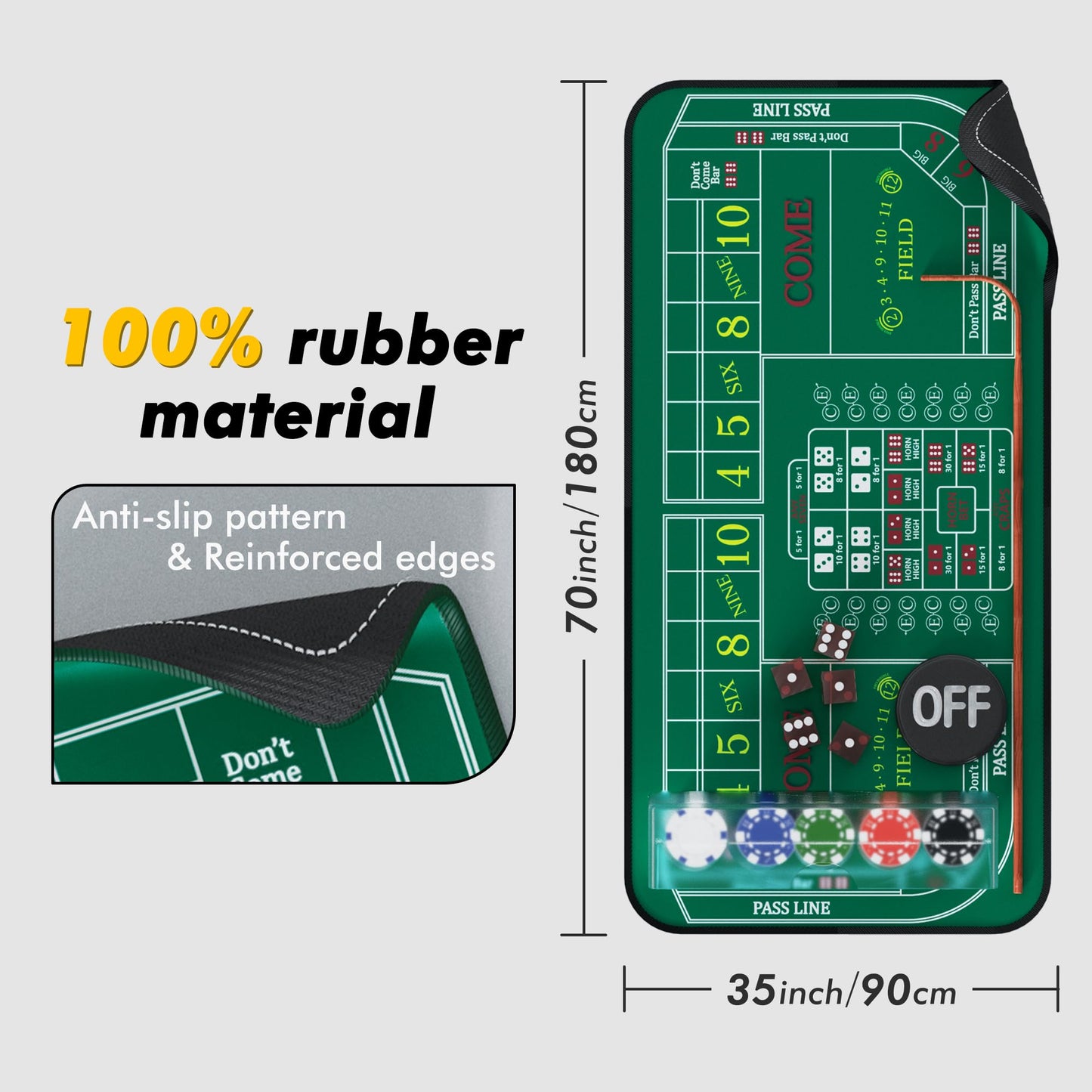 iEsstros Craps Table Top Set - 70x35 Inches Green Mat with 5 Dice, 100 Chips, and Carry Bag