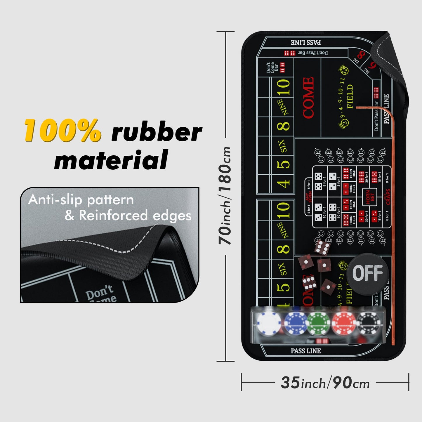 iesstros Craps Table Top Set 70x35 — Double Dealer Mat with Dice, Chips, and Storage Bag
