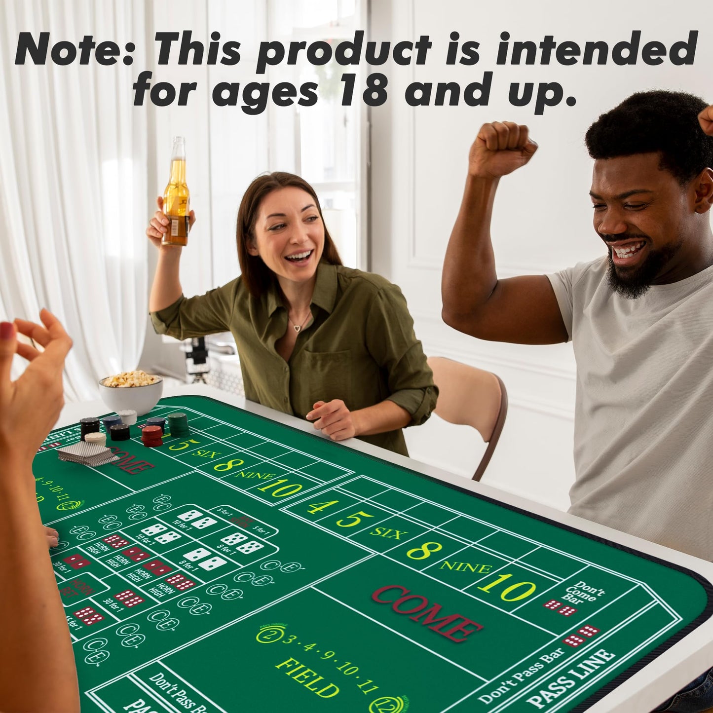 iEsstros Craps Table Top Set - 70x35 Inches Green Mat with 5 Dice, 100 Chips, and Carry Bag