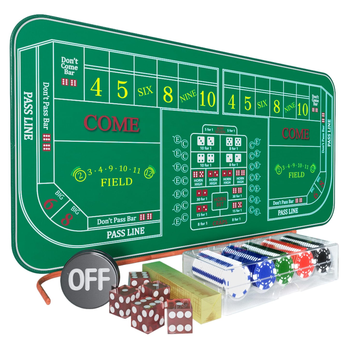 iEsstros Craps Table Top Set - 70x35 Inches Green Mat with 5 Dice, 100 Chips, and Carry Bag