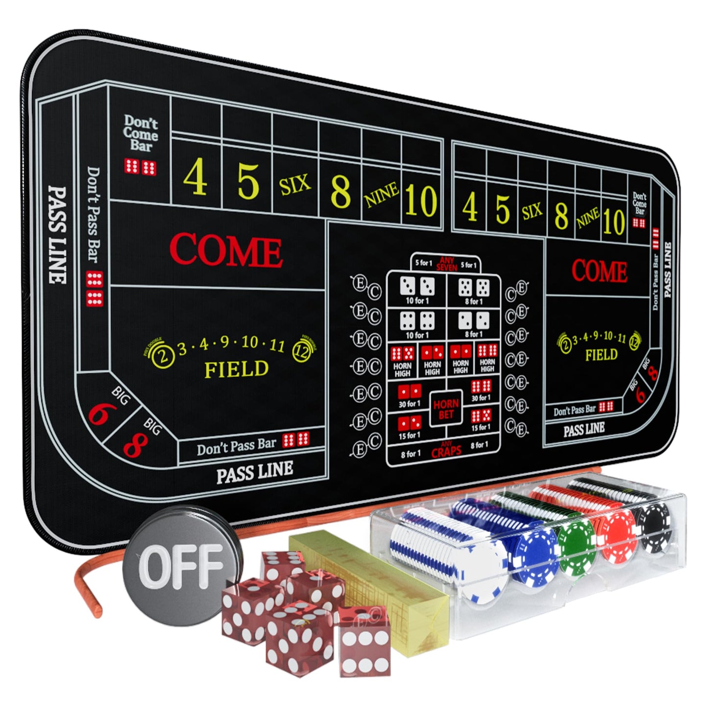 iesstros Craps Table Top Set 70x35 — Double Dealer Mat with Dice, Chips, and Storage Bag