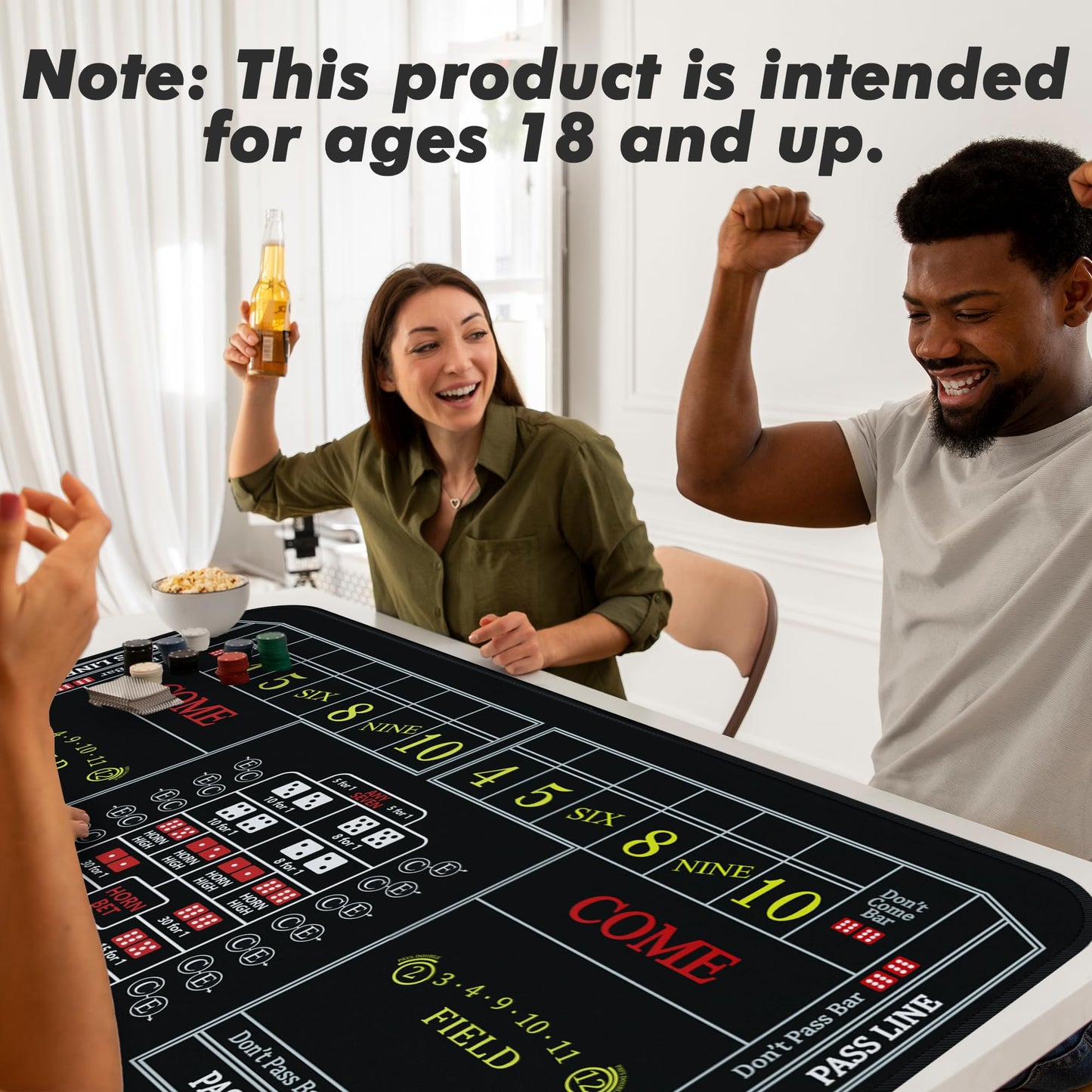 iesstros Craps Table Top Set 70x35 — Double Dealer Mat with Dice, Chips, and Storage Bag