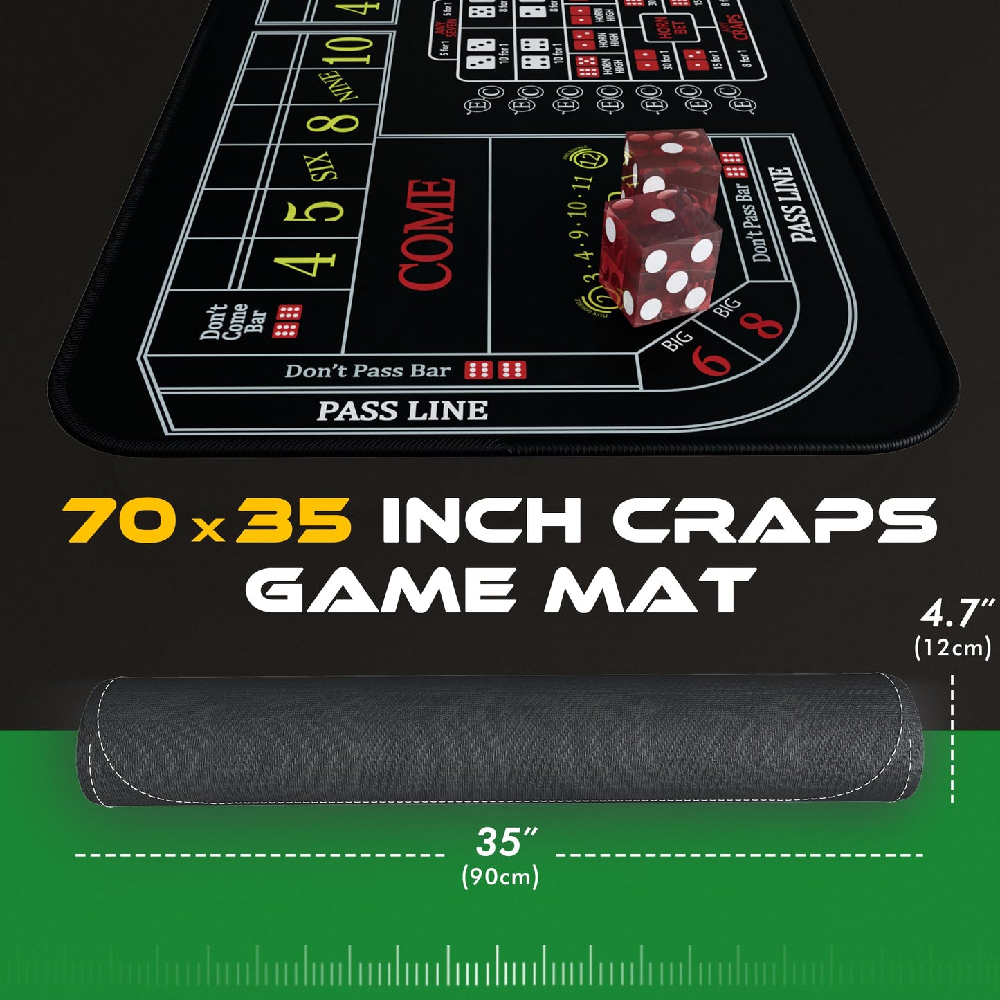 iesstros Craps Table Top Set 70x35 — Double Dealer Mat with Dice, Chips, and Storage Bag